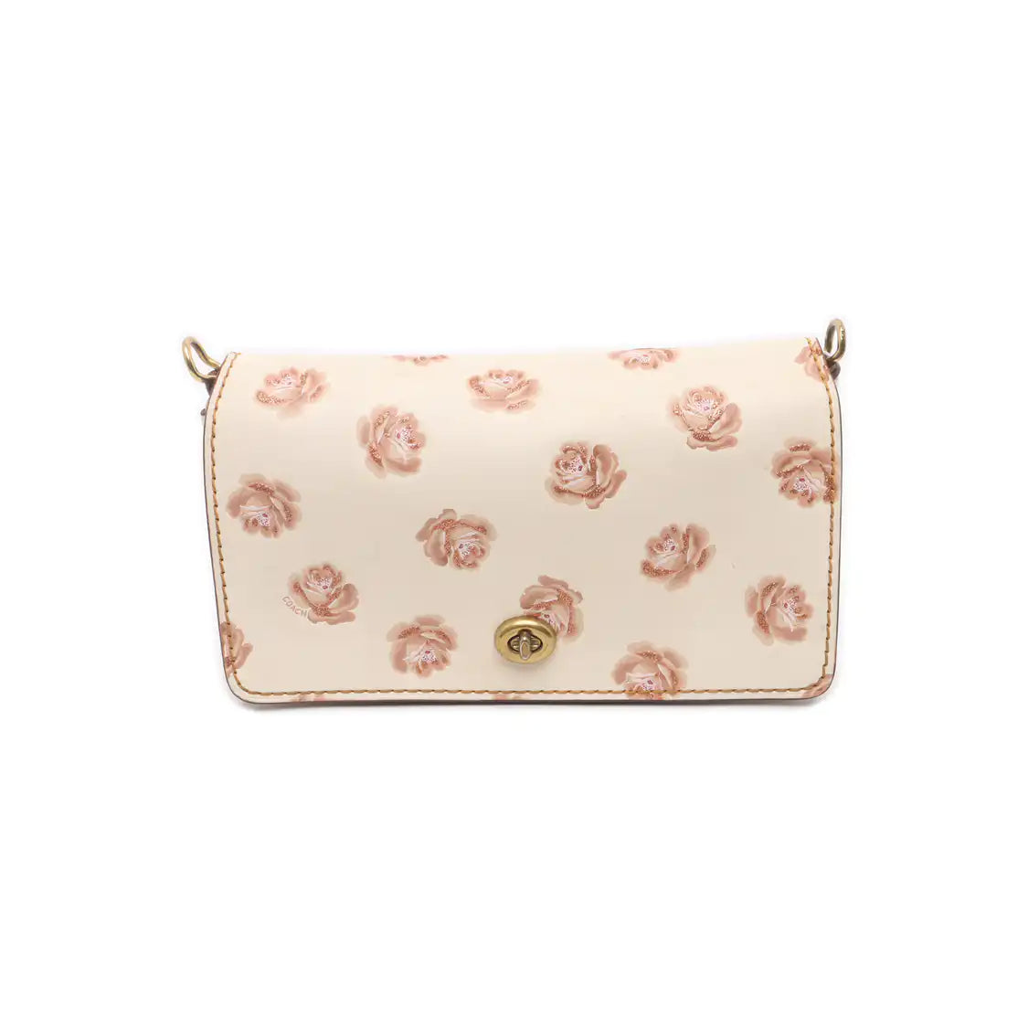 COACH DINKY Medium size White Leather Printed Sling Bag Golden hardware Removable shoulder strap-(SKU)-937355790