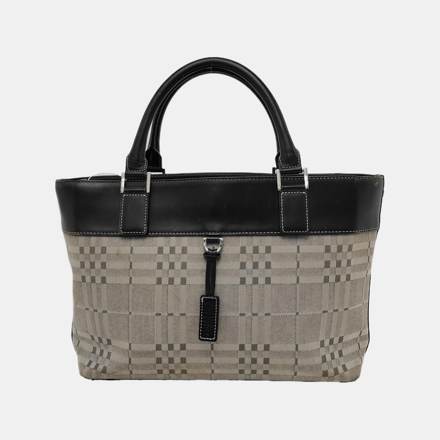 BURBERRY Tote bag Small size Gray Canvas Battle Horse Stripe Handbag Silver Hardware-(SKU)-944050541