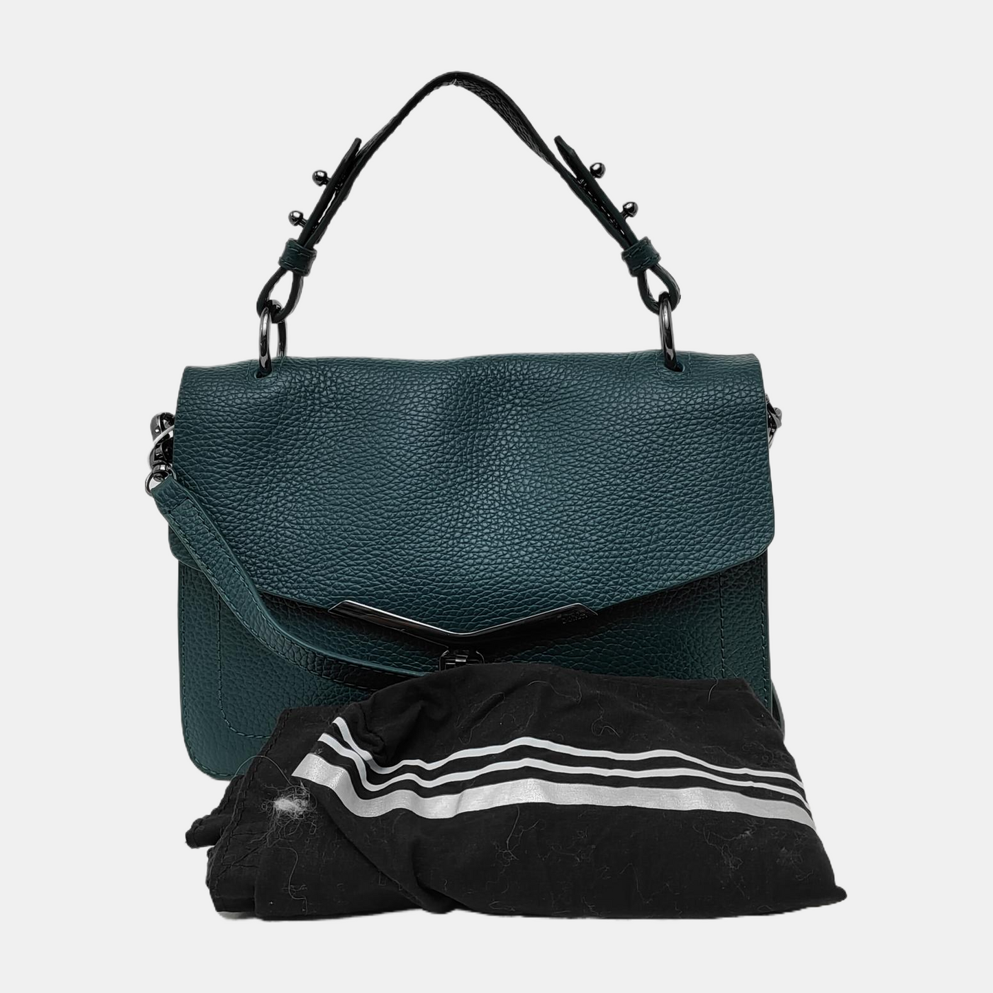 Botkier Dark Green Leather Single Shoulder Bag Handbag Crossbody Silver Hardware shoulder straps-(SKU)-942034338