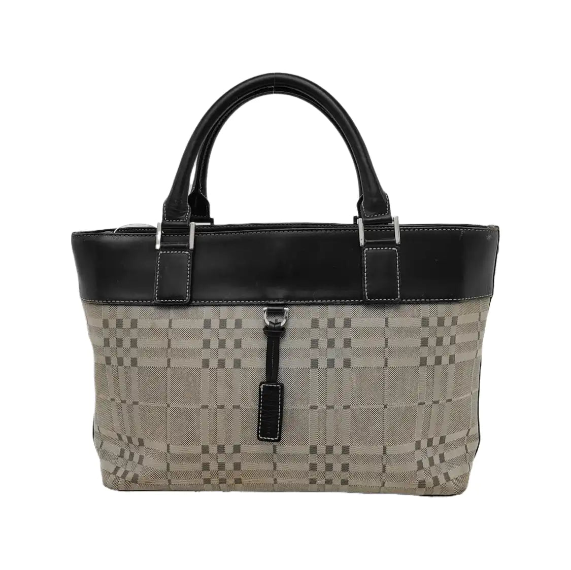 BURBERRY Tote bag Small size Gray Canvas Battle Horse Stripe Handbag Silver Hardware-(SKU)-944050541