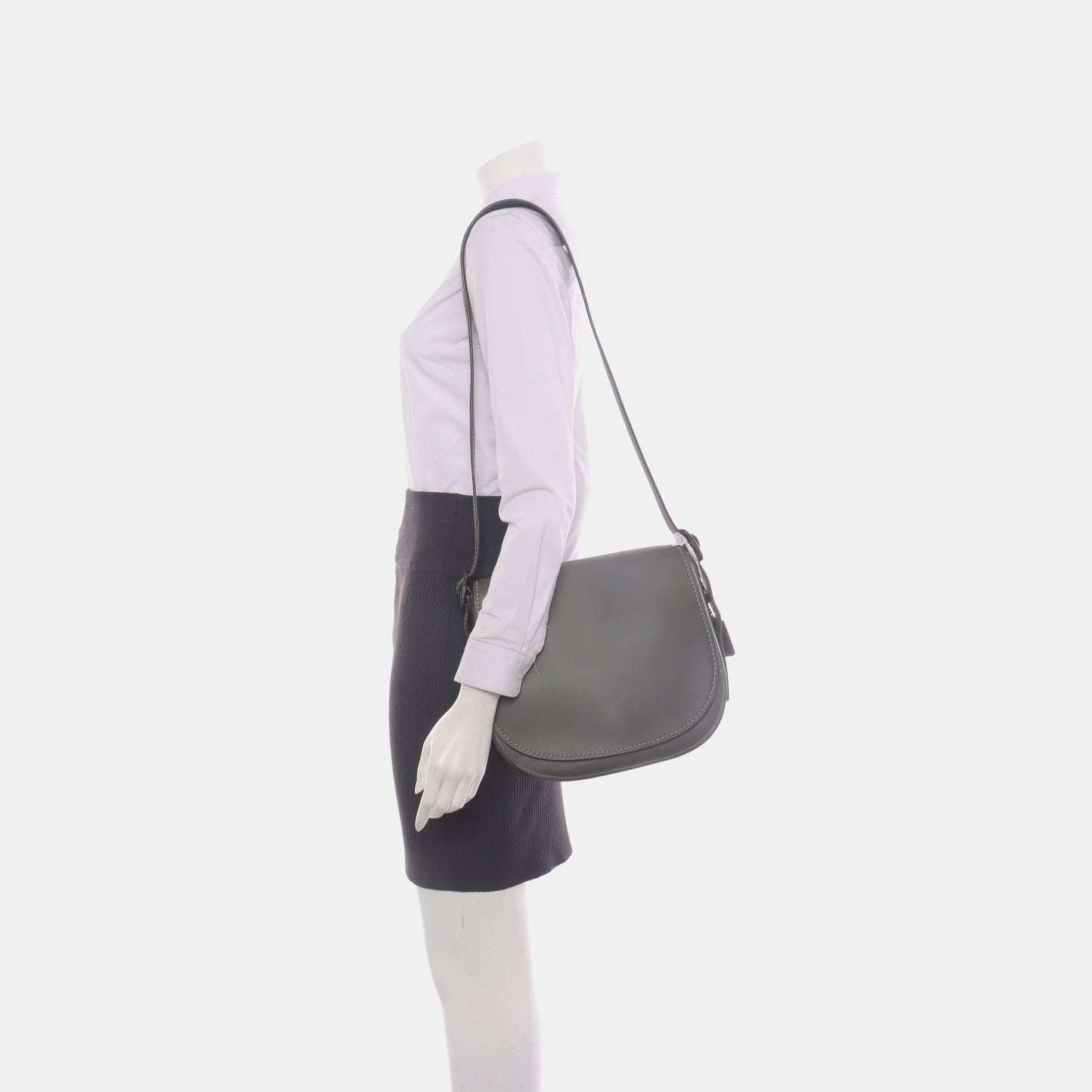 COACH SADDLE Gray leather crossbody single shoulder bag Black hardware Removable shoulder strap-(SKU)-932256406