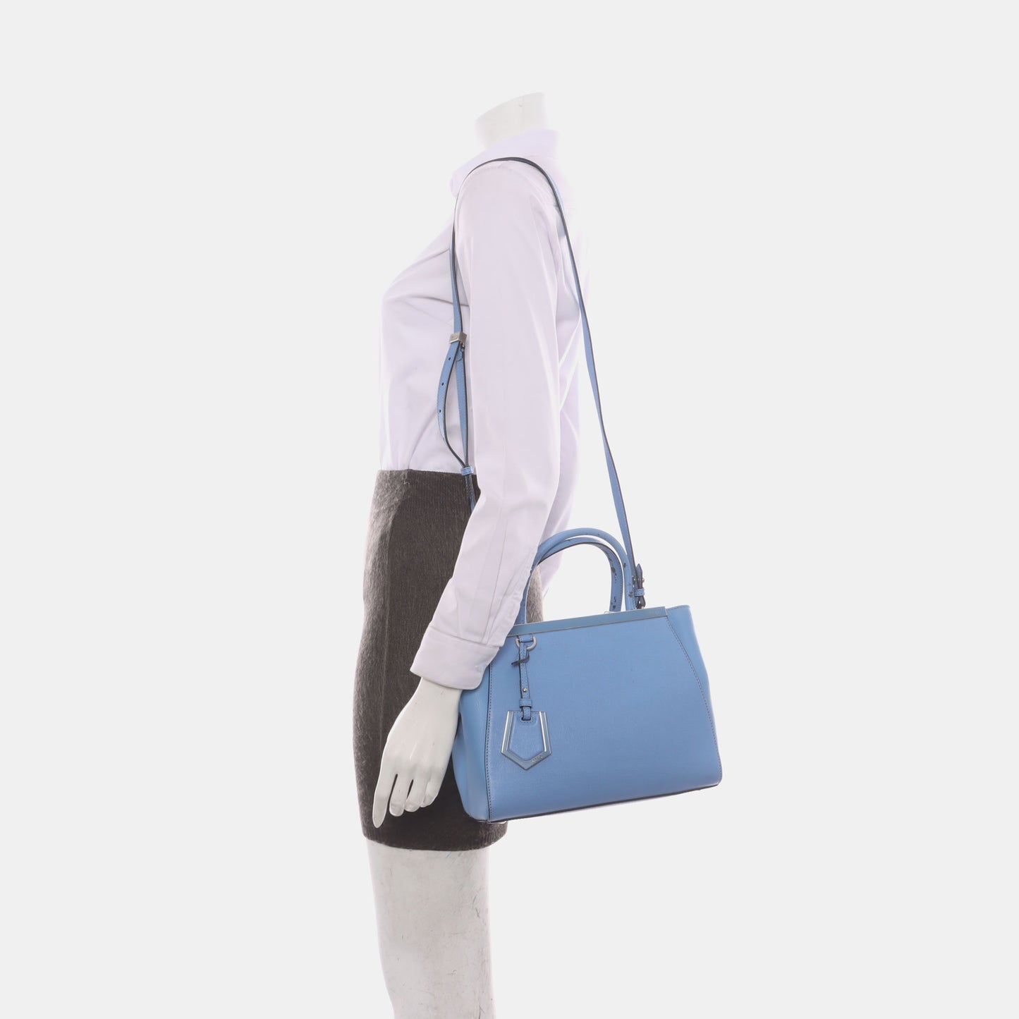 FENDI 2 Jours Small size Blue cowhide crossbody, handbag, shoulder bag Silver Hardware Removable shoulder strap-(SKU)-14510368