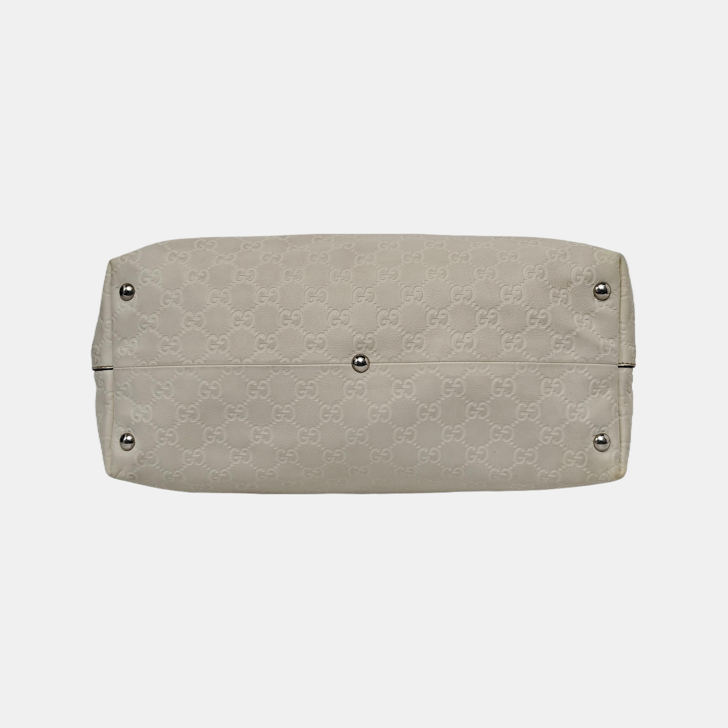 GUCCI Tote bag Beige leather old flower embossed single shoulder bag, crossbody bag Silver Hardware-(SKU)-942708264