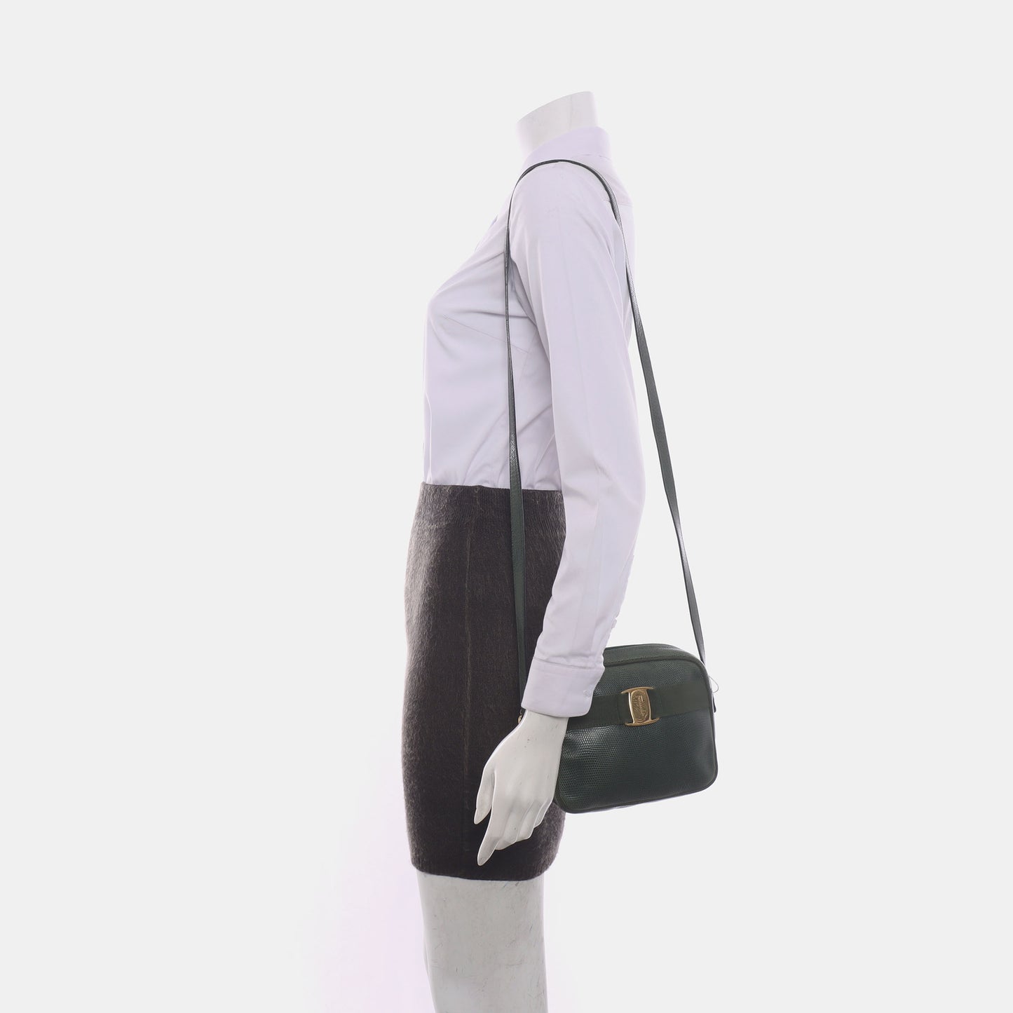 FERRAGAMO Camera Bag Green Calf Leather Texture Single Shoulder Bag Crossbody Golden hardware-(SKU)-14338830