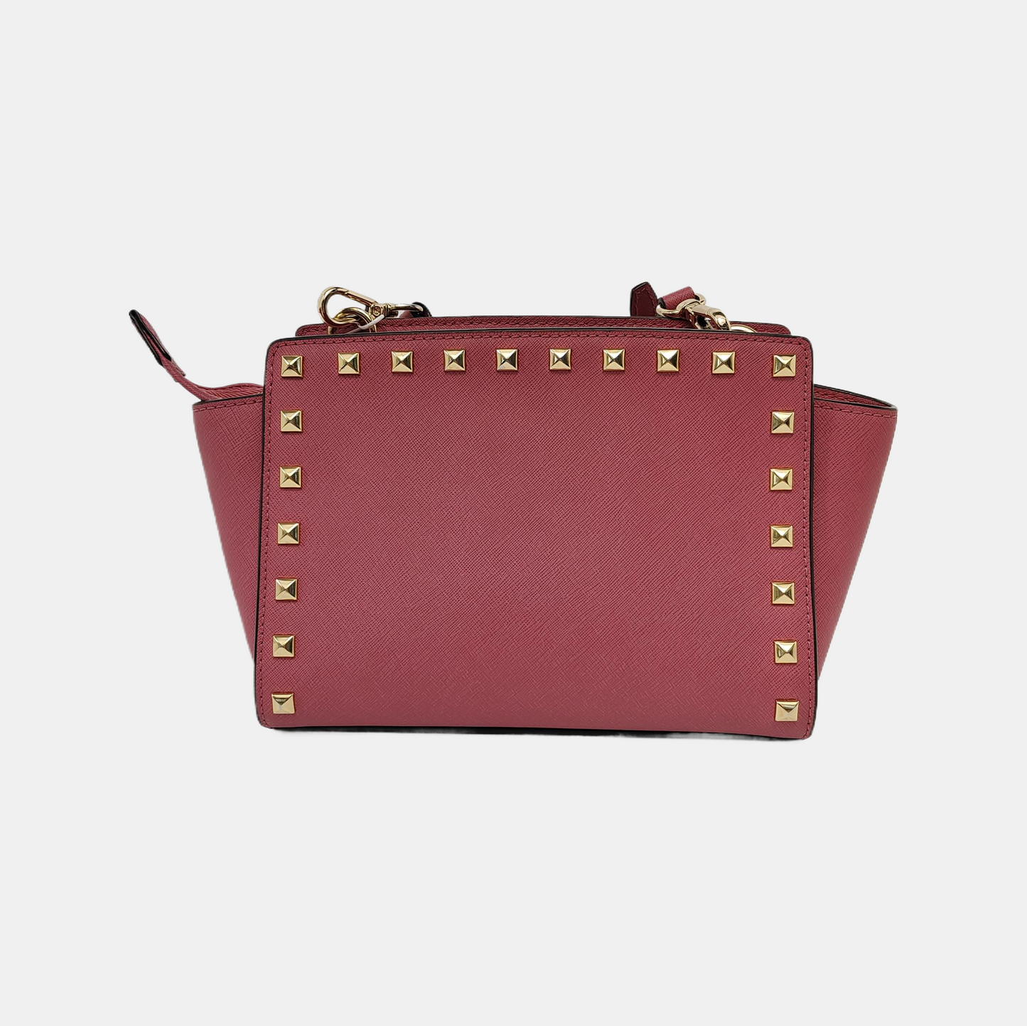 MICHAEL KORS Selma Medium size Pink cowhide studded crossbody bag, shoulder bag Golden hardware Removable shoulder strap-(SKU)-944285673