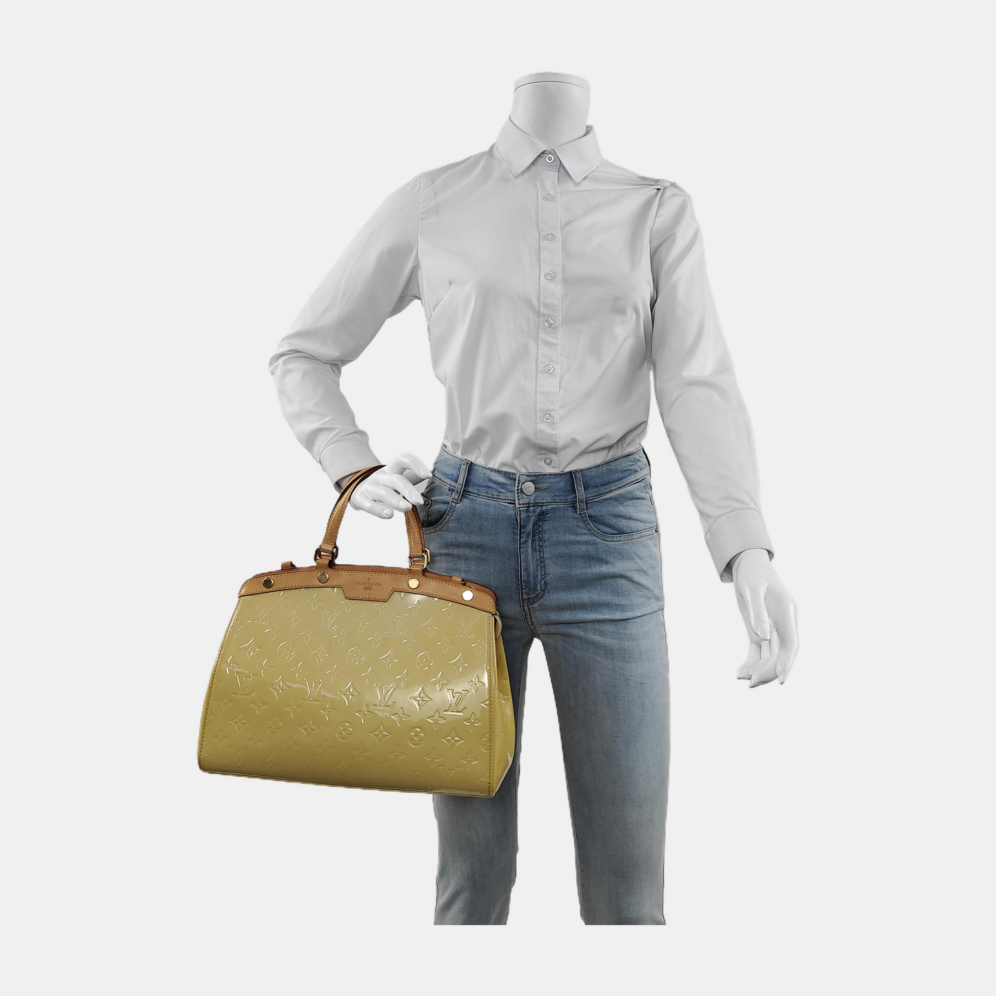 LOUIS VUITTON BREA Light Yellow Patent Leather Monogrammed Doctor Bag Handbag Golden hardware-(SKU)-943658683