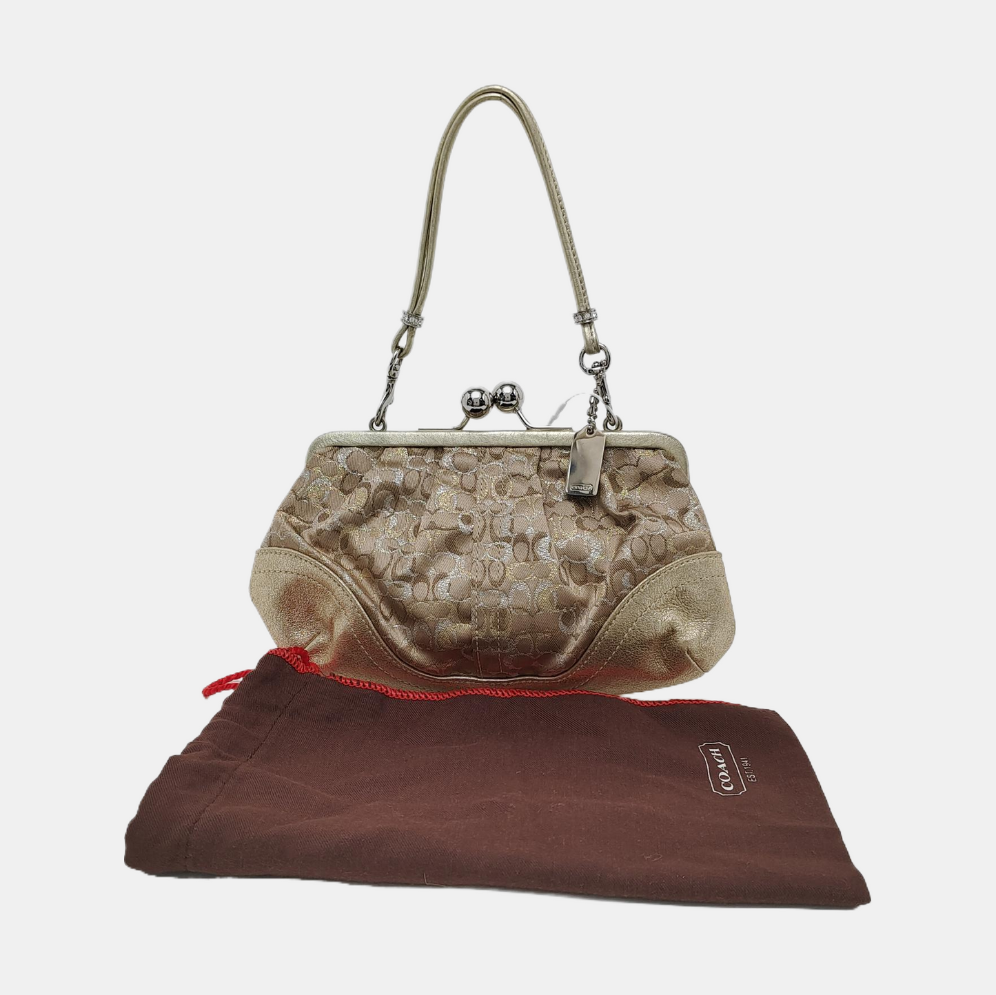 COACH Khaki Fabric Monogram Shoulder Bag Clutch Silver Hardware-(SKU)-943221482