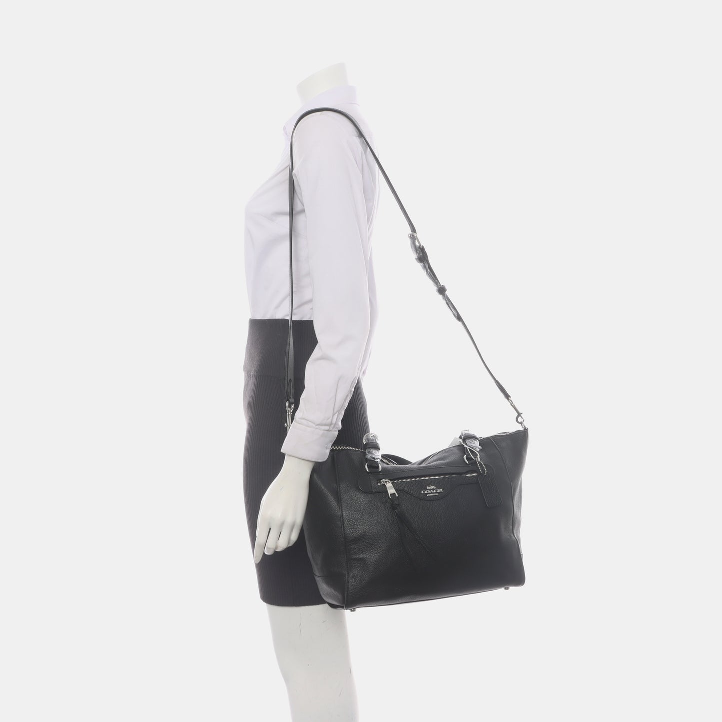 COACH PRAIRIE Black Leather Single Shoulder Bag Handbag Silver Hardware shoulder straps-(SKU)-934854540