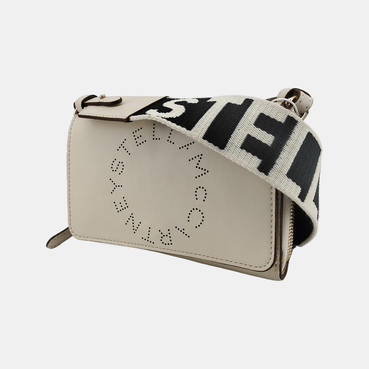 STELLA McCARTNEY Stella Logo White Leather Cutout Floral Crossbody Bag Single Shoulder Bag Golden hardware Removable shoulder strap-(SKU)-940252376