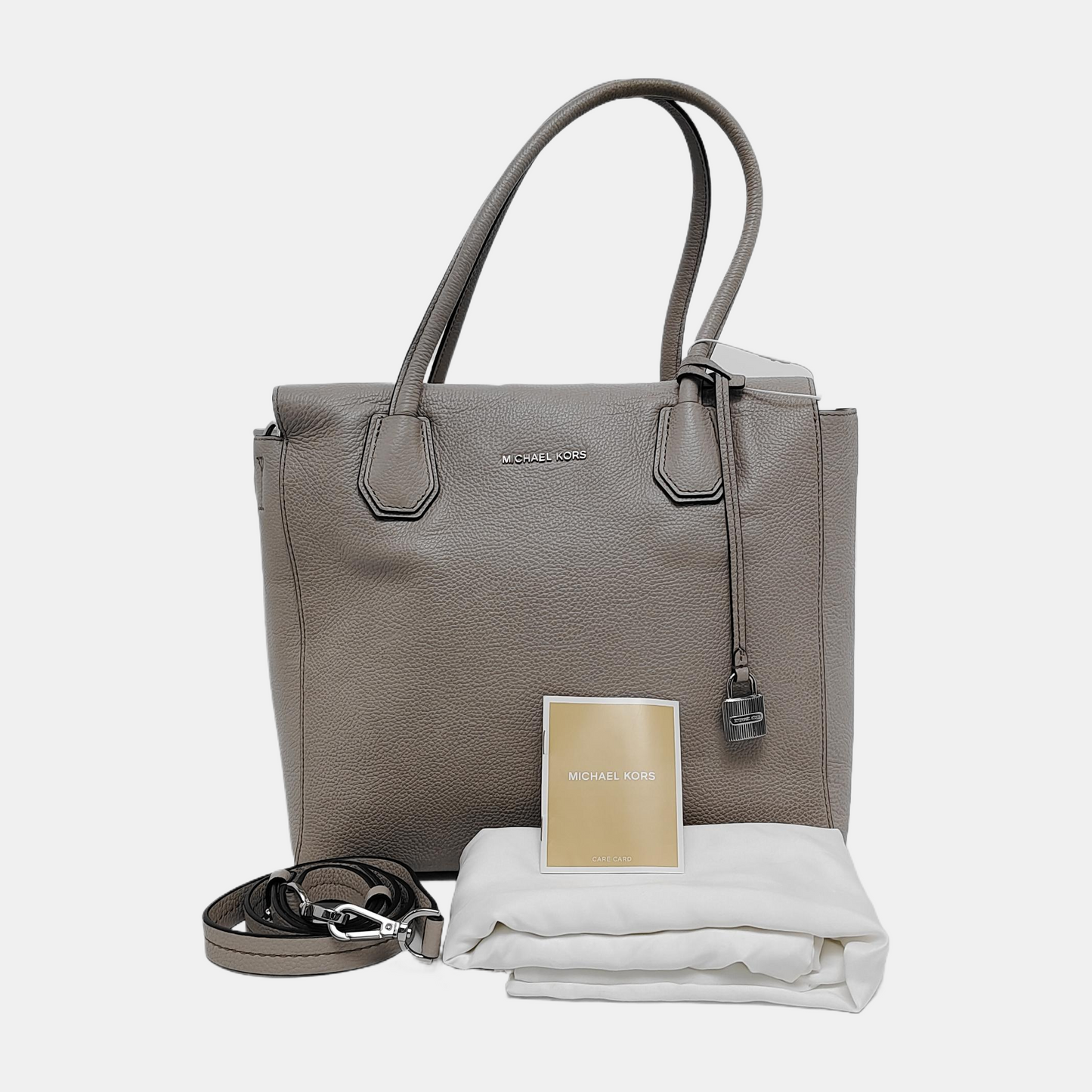 MICHAEL KORS Mercer Gray cowhide single shoulder bag crossbody handbag Silver Hardware Removable shoulder strap-(SKU)-940249549