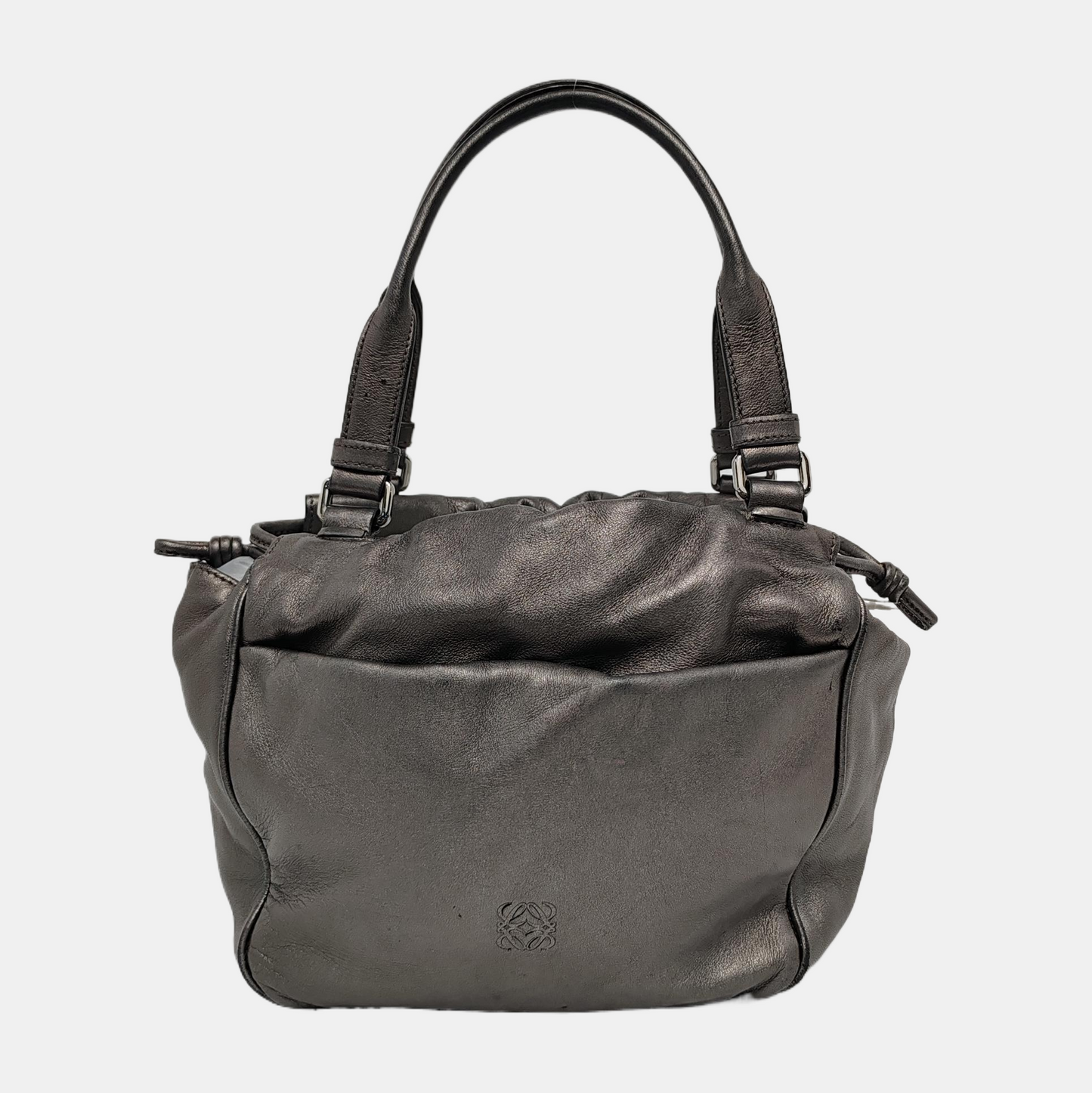 LOEWE Gray Cow Leather Handbag Shoulder Bag Silver Hardware-(SKU)-945383278