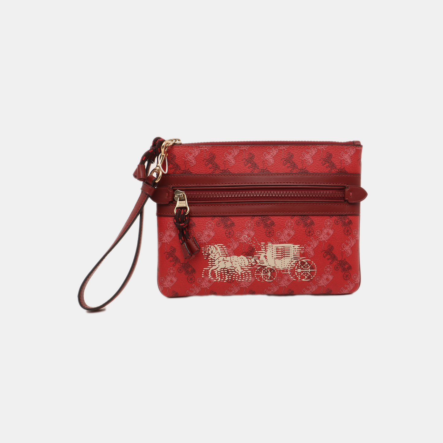 COACH ACADEMY Red Coated Canvas Carriage Tote Bag Clutch Golden hardware-(SKU)-14078006