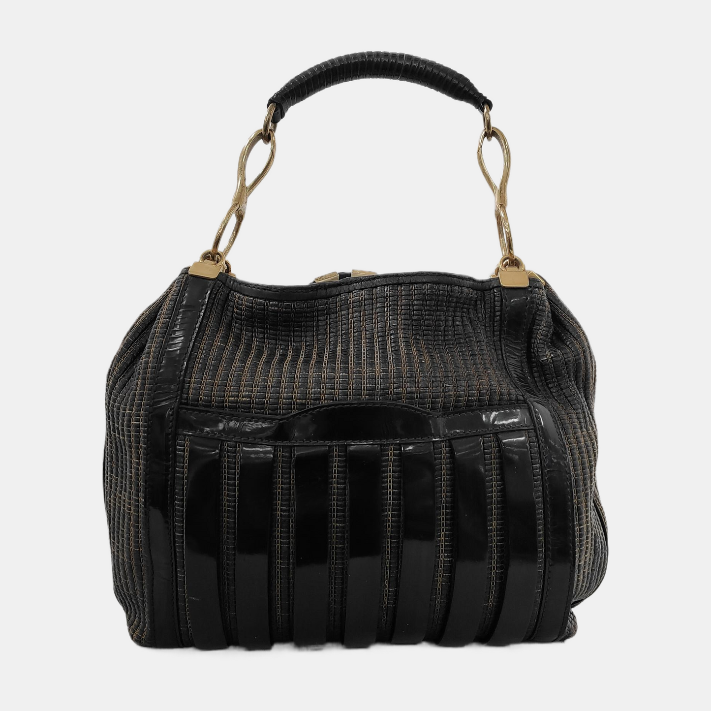 VERSACE Black Leather Single Shoulder Bag Handbag Golden hardware Removable shoulder strap-(SKU)-942991714