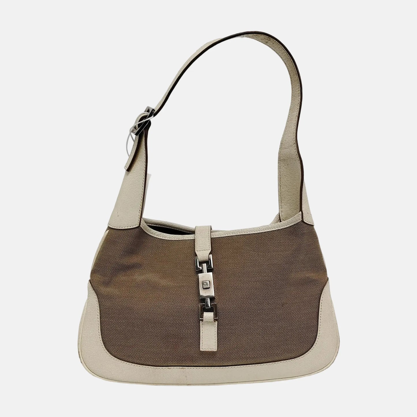 GUCCI Jackie 1961 Khaki Canvas Buckle Single Shoulder Handbag Crossbody Tote Silver Hardware-(SKU)-945694459