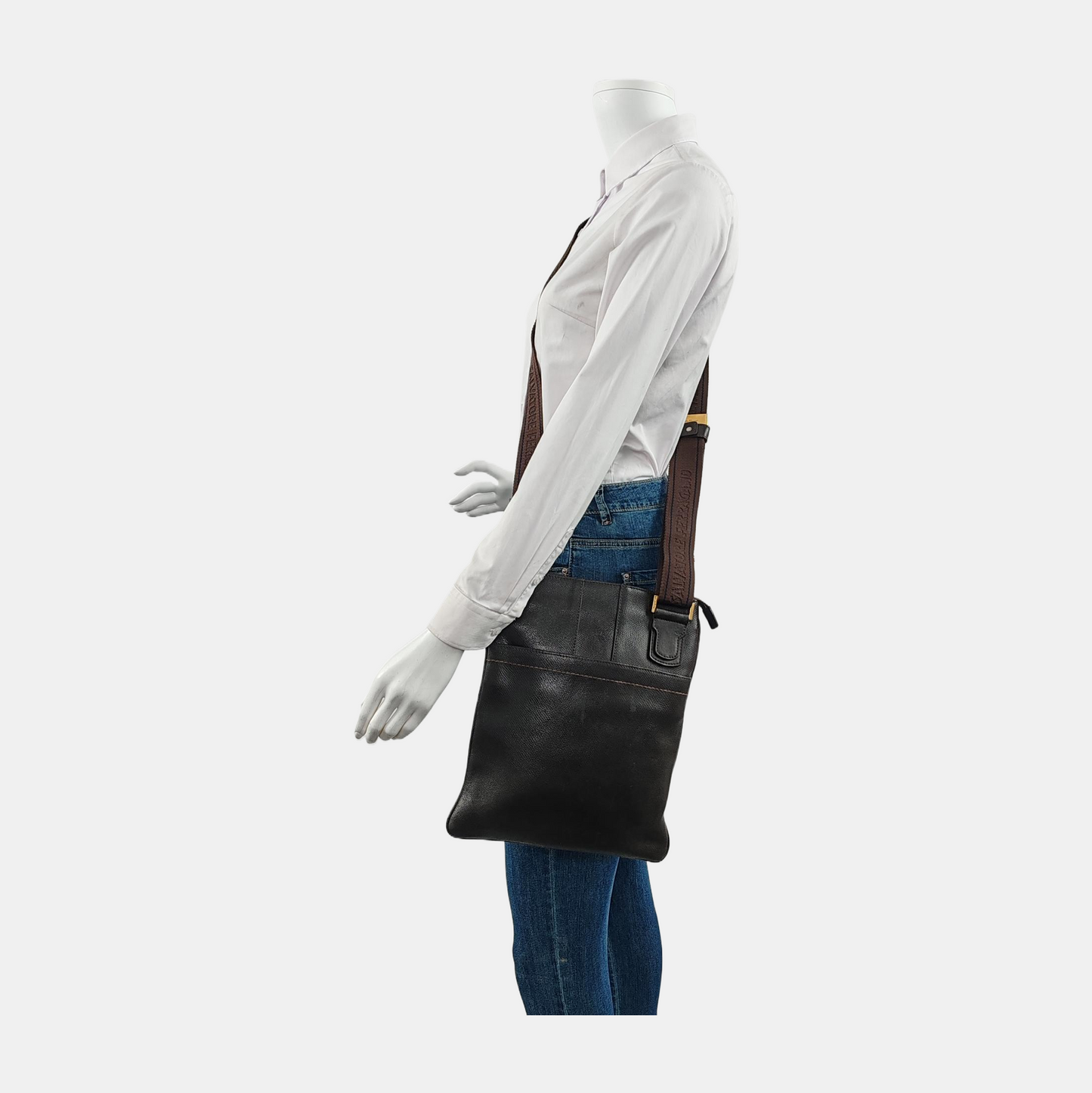 FERRAGAMO Dark Brown Calfskin Single Shoulder Tote Bag Crossbody Bag Golden hardware-(SKU)-943478247