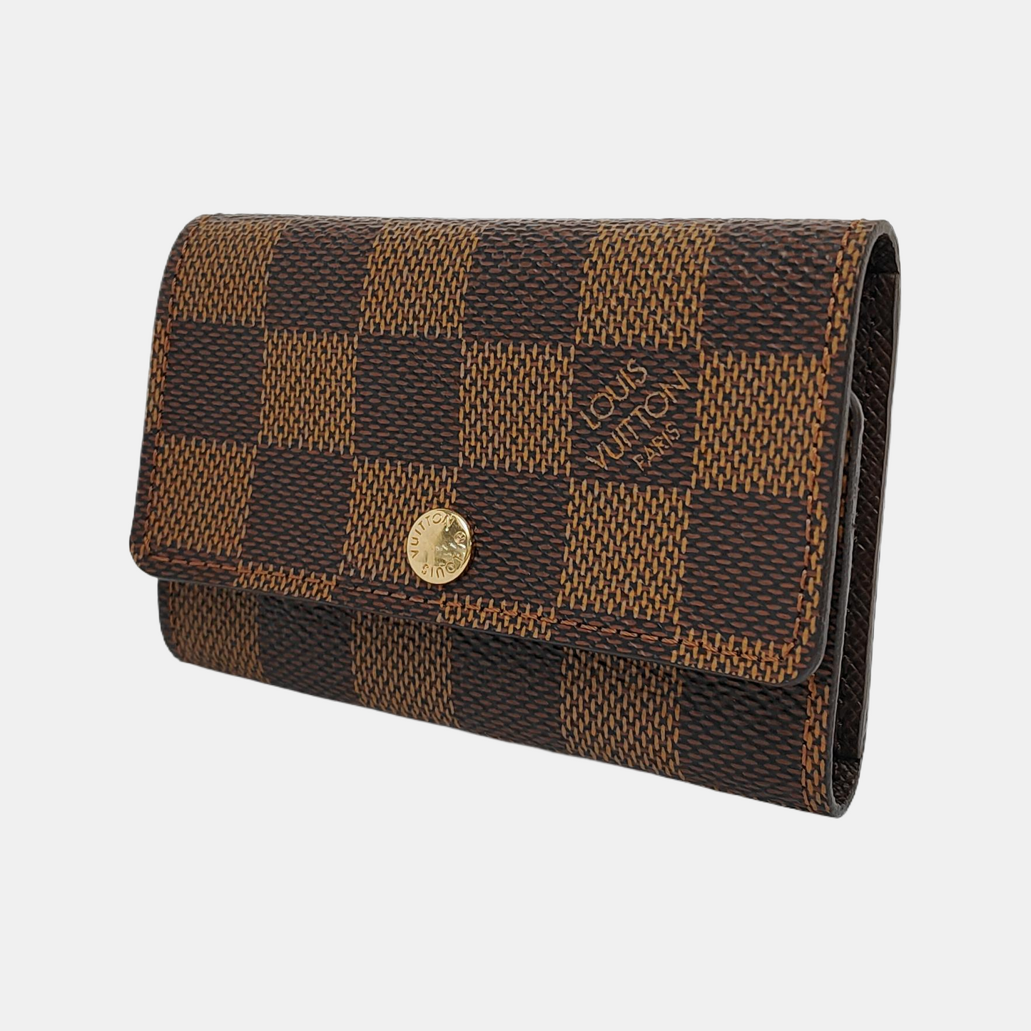 LOUIS VUITTON Brown Coated Canvas Checkered Key Bag Golden hardware-(SKU)-944332313