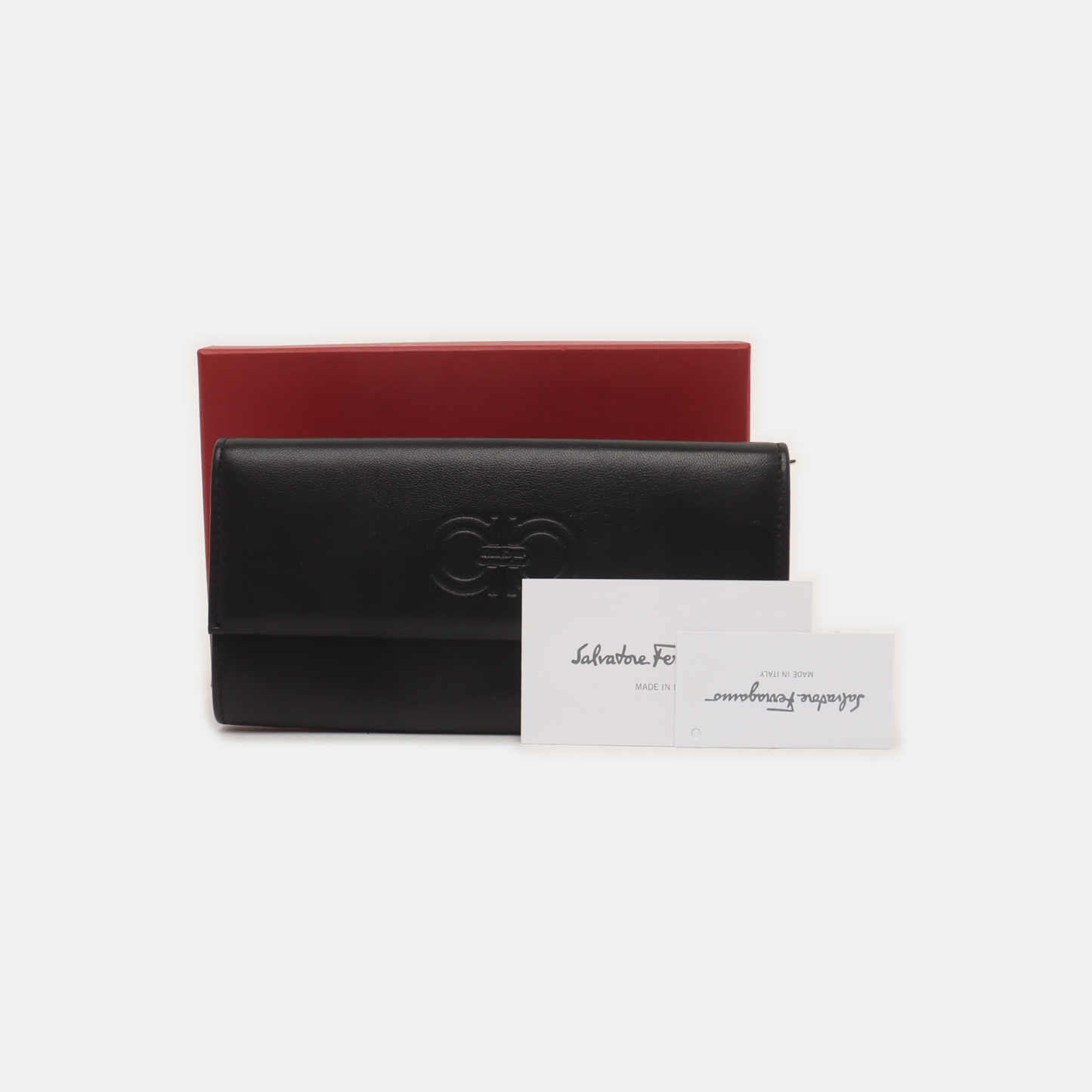 FERRAGAMO Gancini Black Lamb Leather Embossed Wallet Silver Hardware-(SKU)-939748481