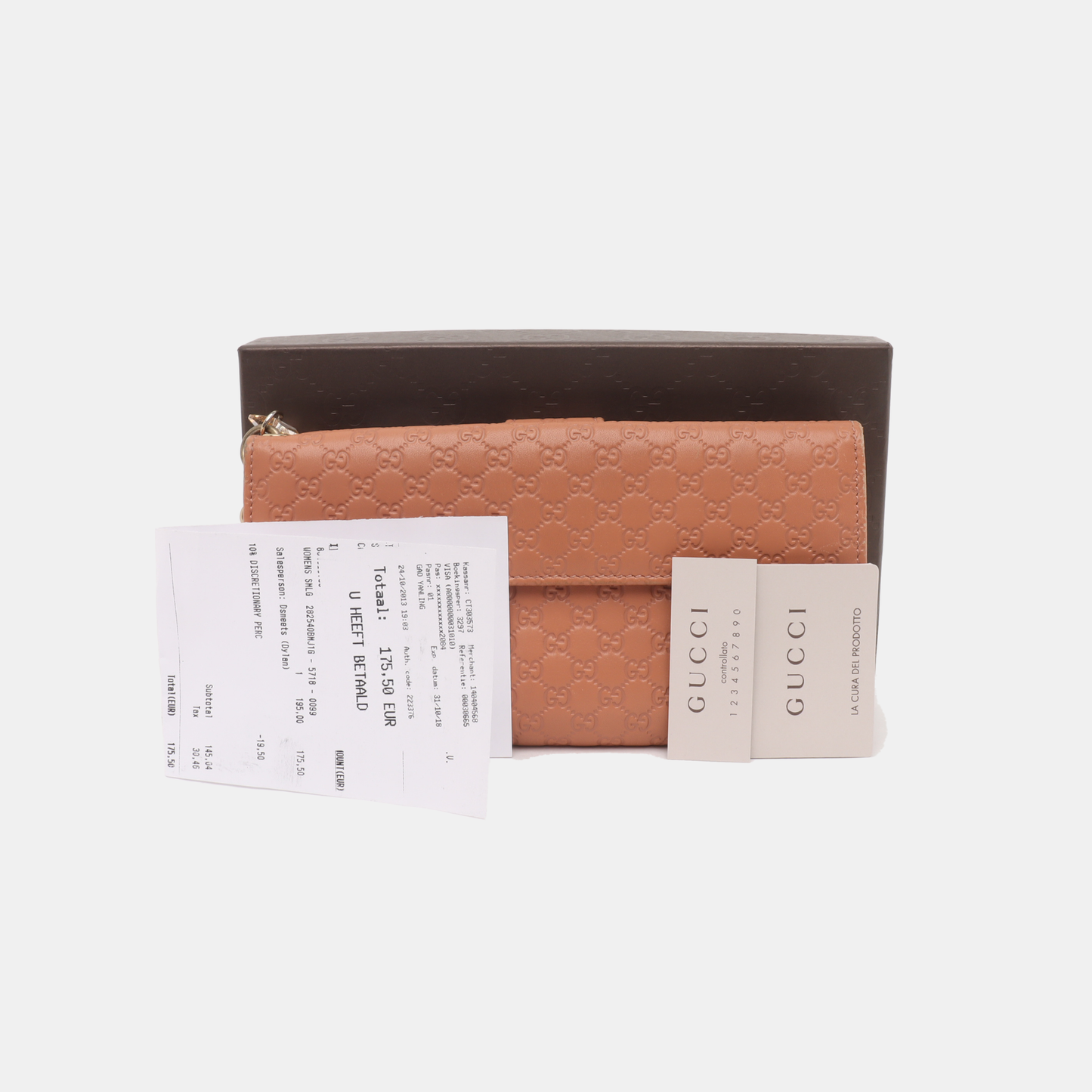 GUCCI Nude Pink Cowhide Monogram Embossed Wallet Golden hardware-(SKU)-933631362