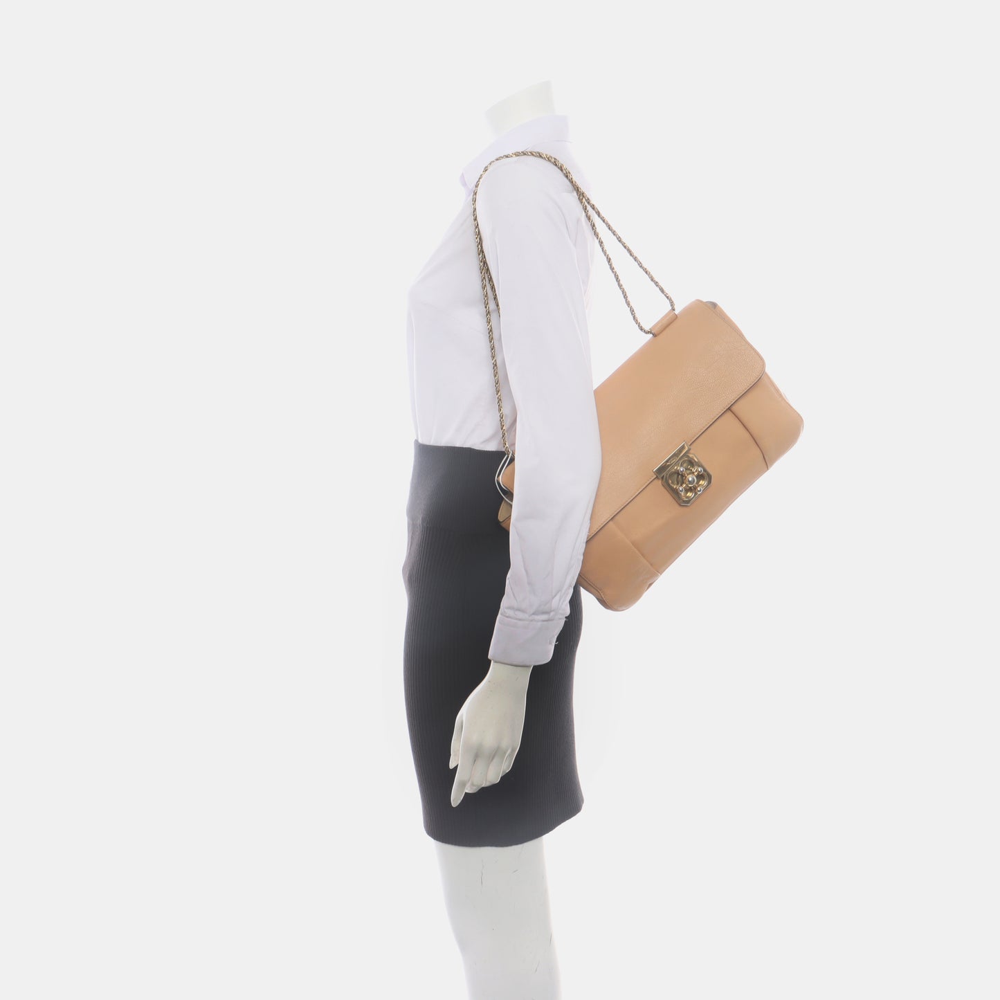 Chloé Elsie Nude Pink Leather Single Shoulder Bag Crossbody Bag Golden hardware-(SKU)-933934361