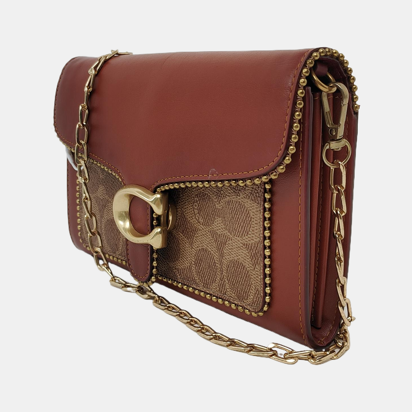 COACH TABBY Red Cowhide Monogram Studs Handbag Golden hardware-(SKU)-941273975