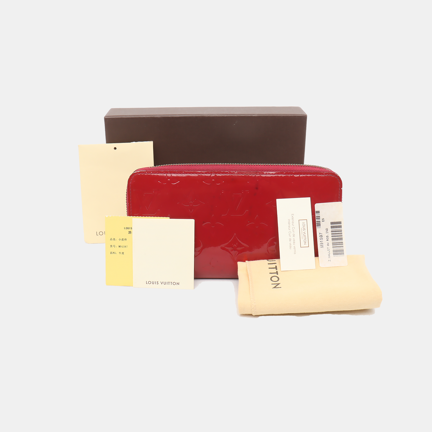 LOUIS VUITTON Red patent leather embossed wallet Golden hardware Complete Accessories-(SKU)-931296992