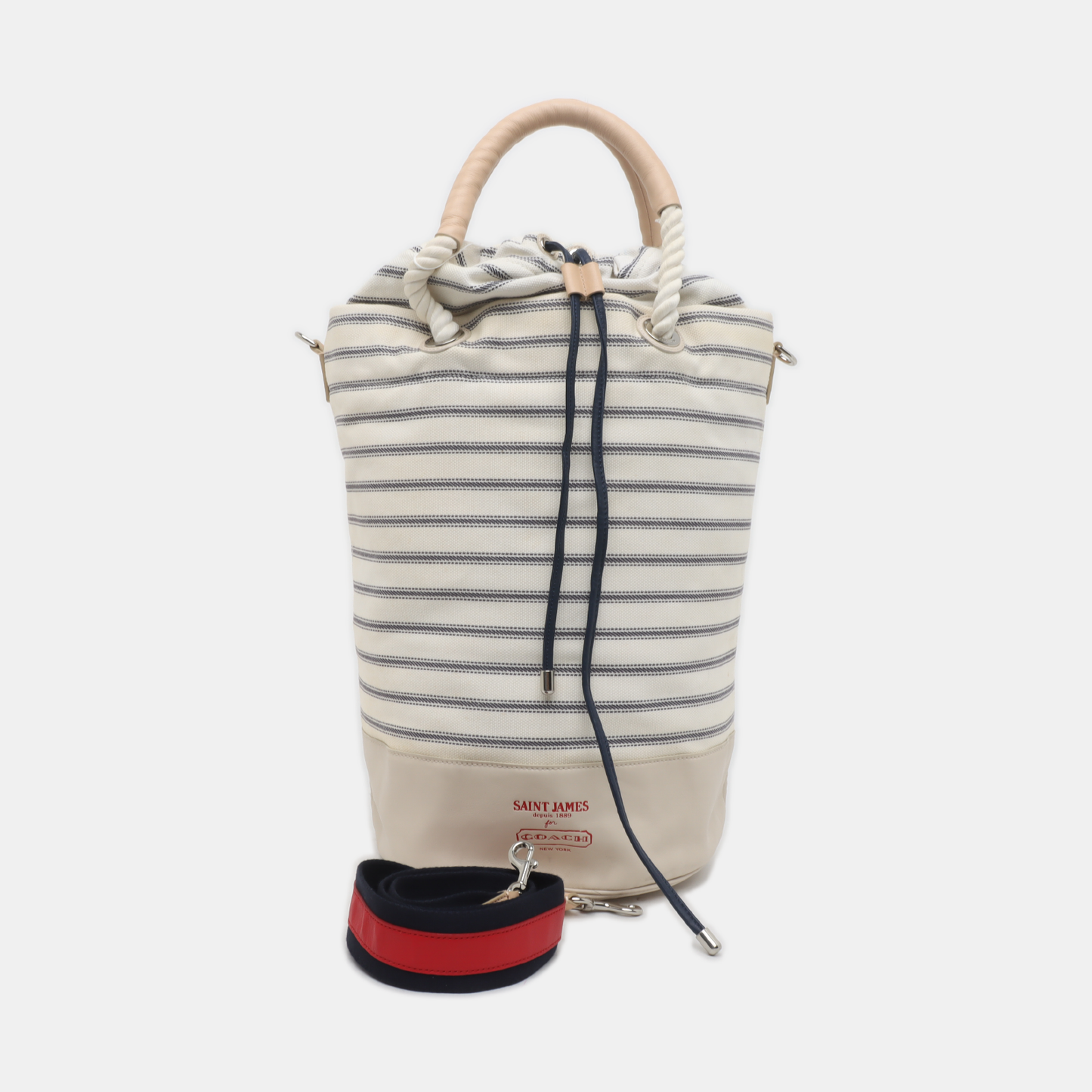 COACH Bucket bag White Canvas Jacquard Shoulder Bag Silver Hardware Removable shoulder strap-(SKU)-935660782