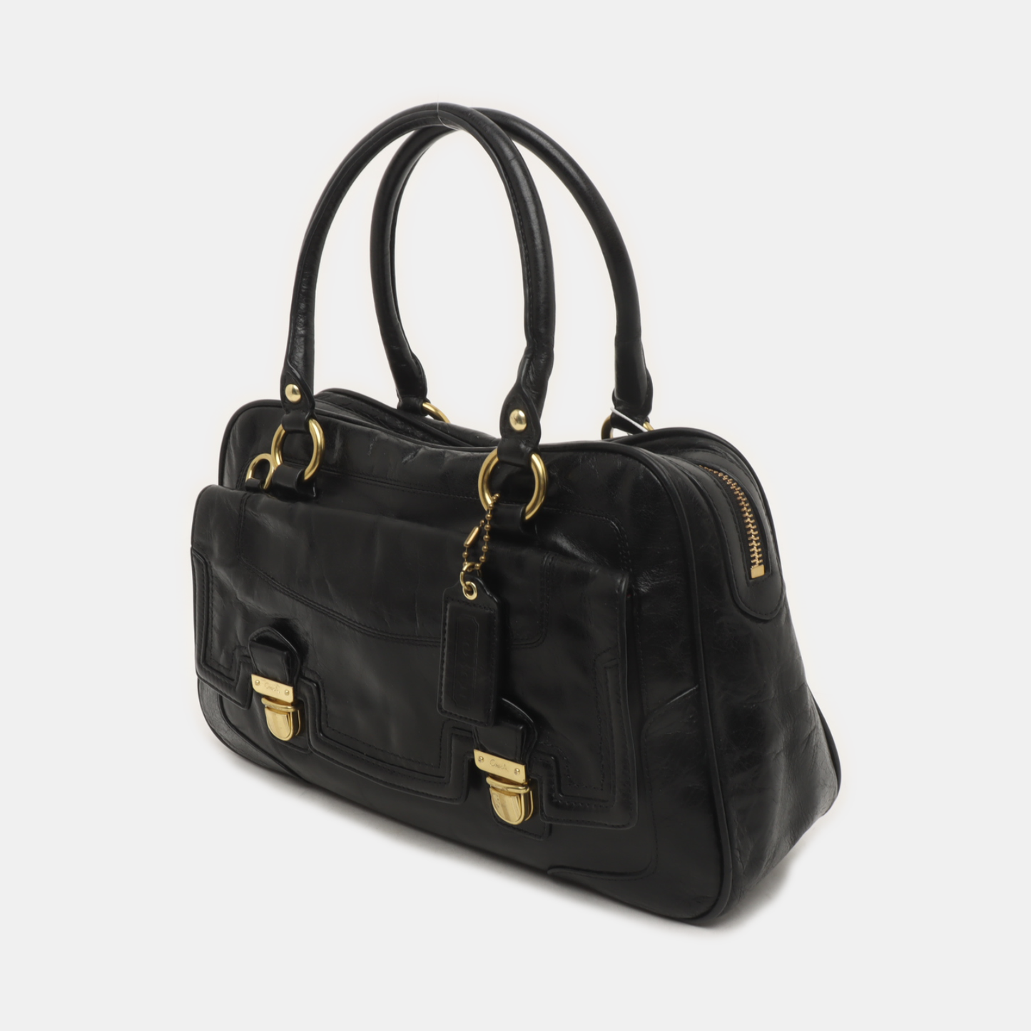 COACH Tote bag Black cowhide tote bag Golden hardware-(SKU)-935769196