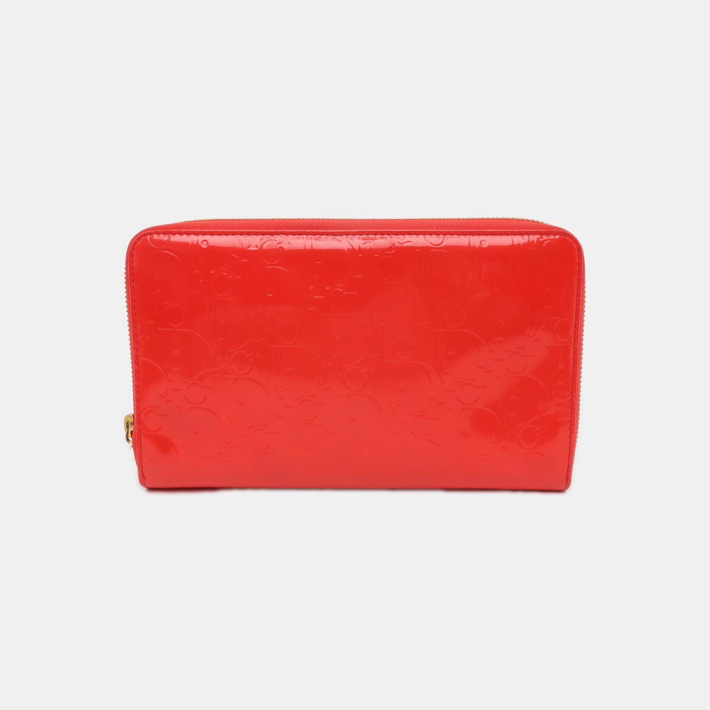 DIOR Red Patent Leather Monogrammed Quilted Clutch Golden hardware-(SKU)-939810644