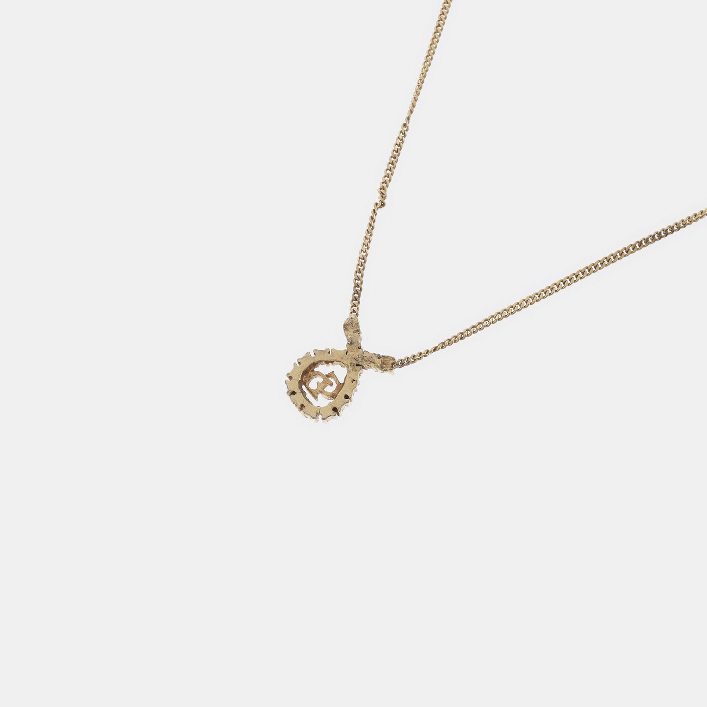 DIOR Dior Oblique Golden Alloy Artificial Diamond Encrusted Necklace Length45cm-(SKU)-941361795
