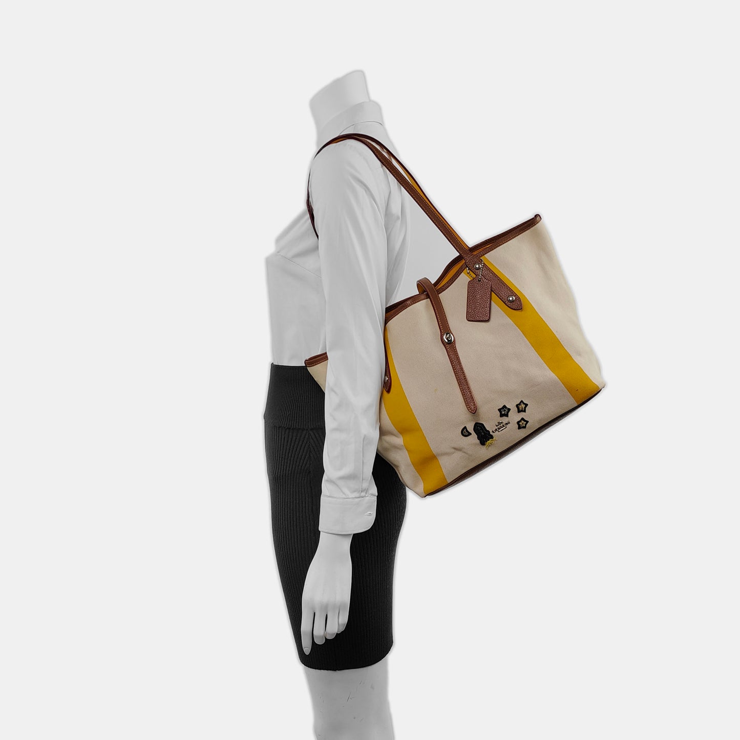 COACH Beige Canvas Single Shoulder Bag Handbag Silver Hardware-(SKU)-939589113