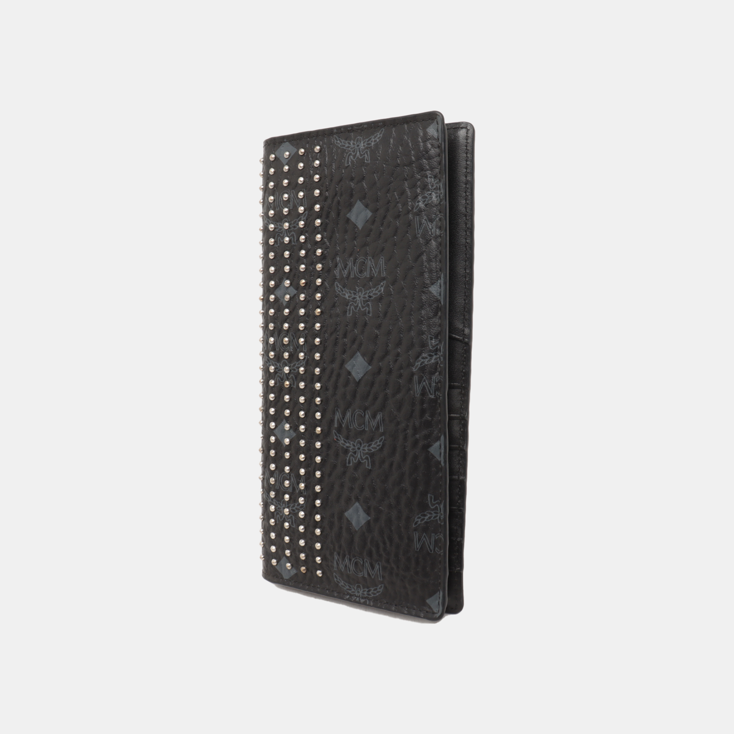 MCM Black Coated Canvas Stud Wallet Silver Hardware-(SKU)-938652403