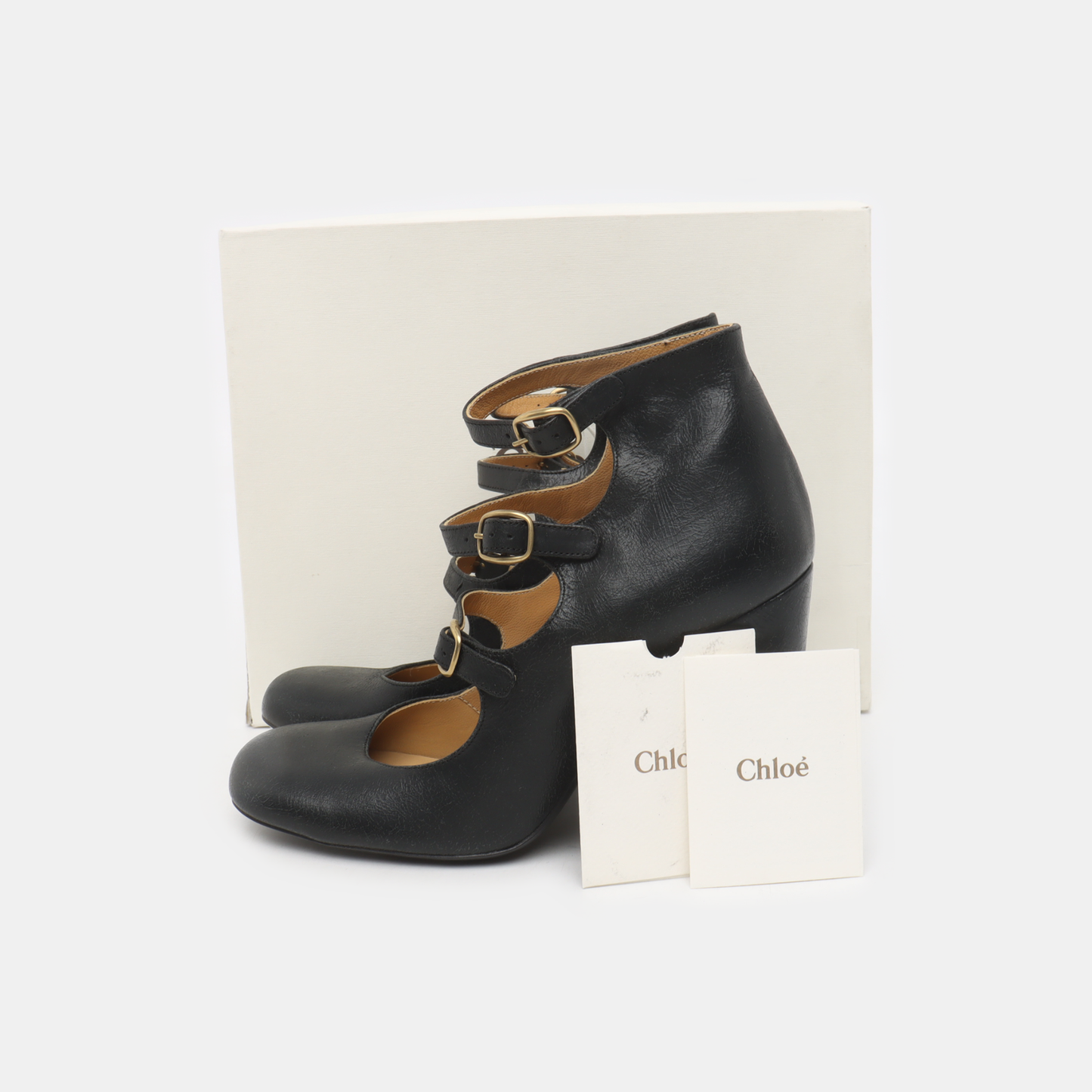 Chloé 38code Autumn and Spring Black Leather Women's High Heels-(SKU)-928396042