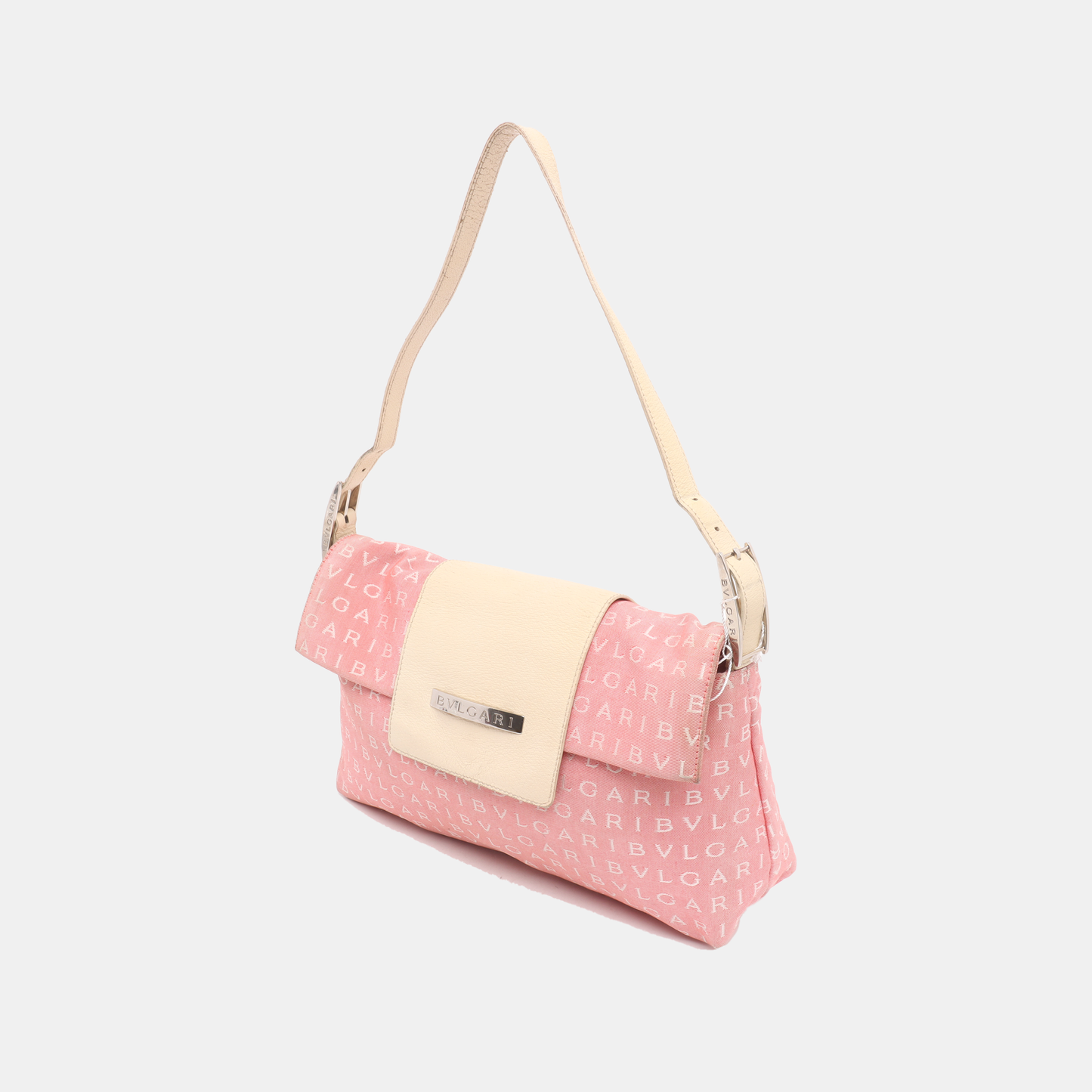 BVLGARI LA MANIE DES LOGOS Pink Canvas Jacquard Crossbody Shoulder Bag Silver Hardware Removable shoulder strap-(SKU)-13296603