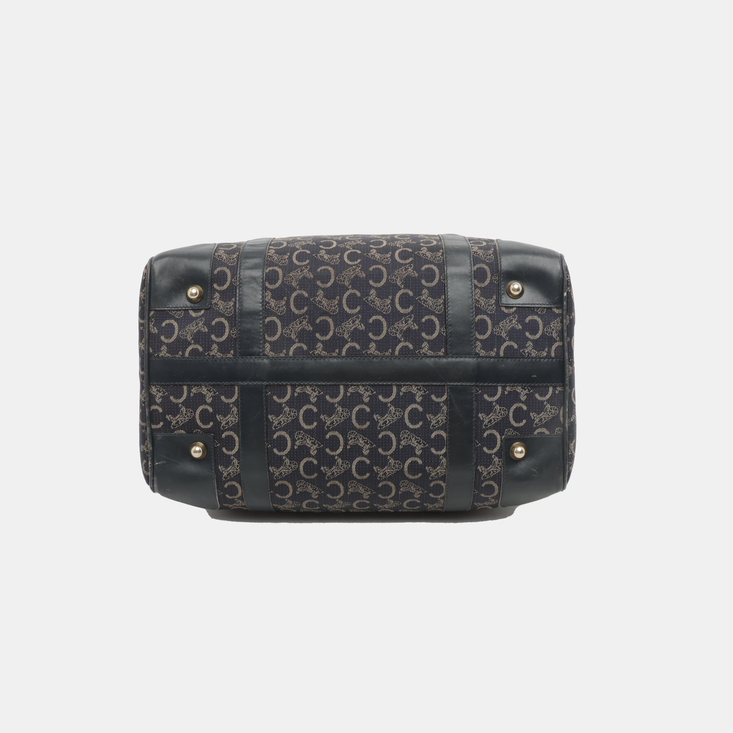 CELINE Dark Blue Canvas Triumphal Arch Handbag Golden hardware-(SKU)-933886003