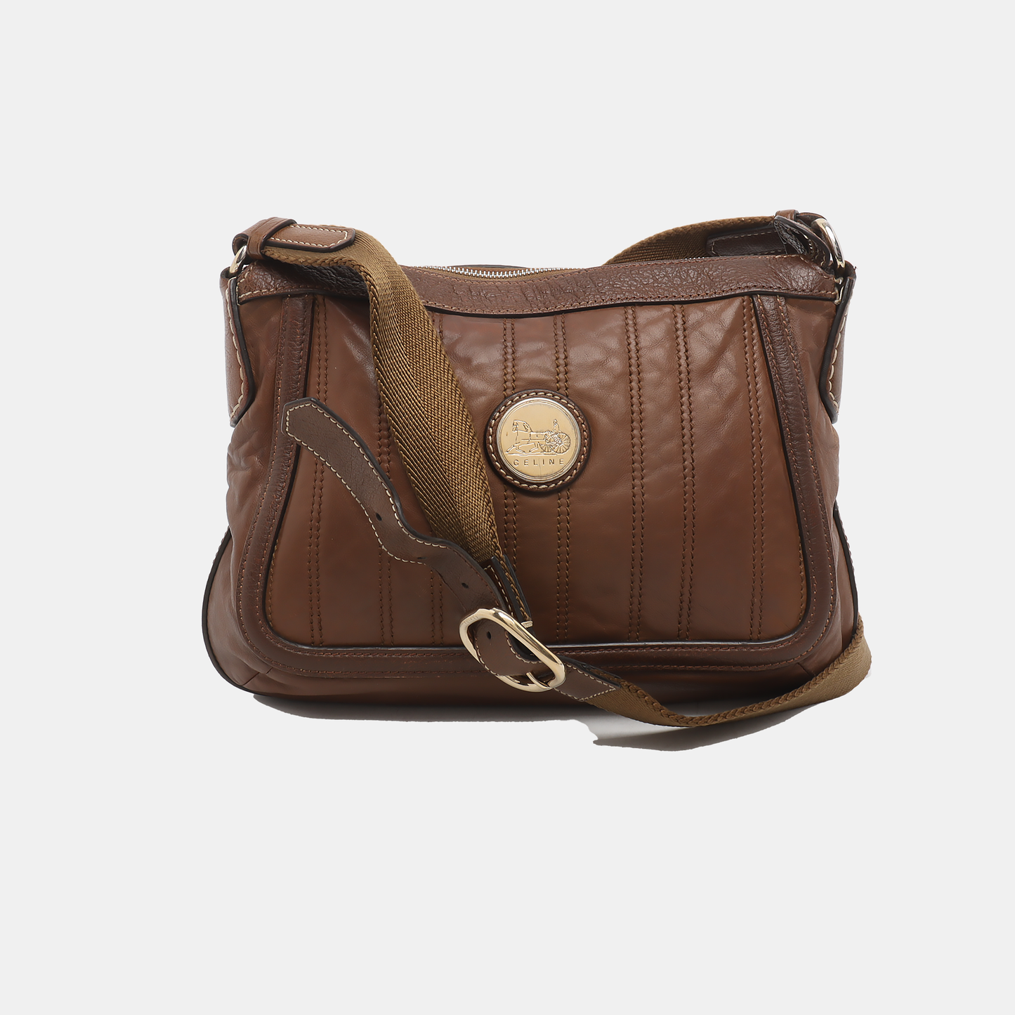 CELINE BOOGIE Brown Leather Quilted Single Shoulder Bag Crossbody Golden hardware-(SKU)-14448412