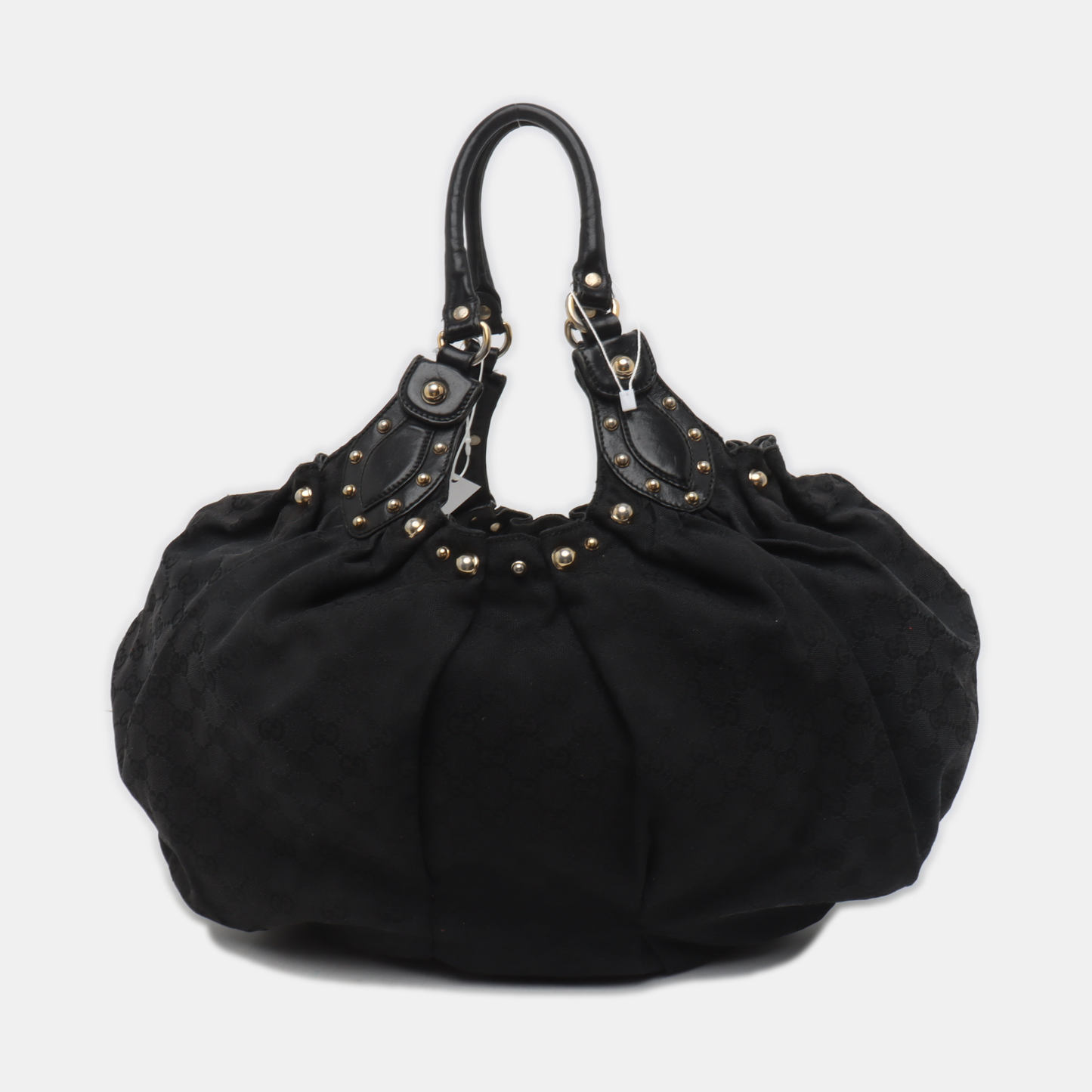 GUCCI Black Canvas Monogram Studs Handbag, Single Shoulder Bag Golden hardware-(SKU)-929188406