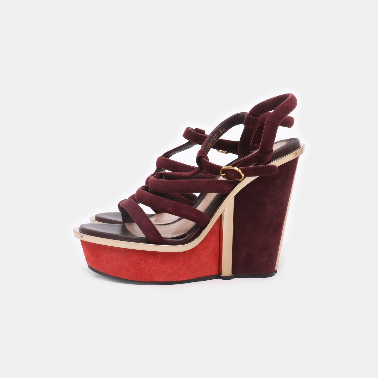 Alexander McQUEEN 36code Autumn Red Suede Leather Women's High Heel Sandals-(SKU)-943292517
