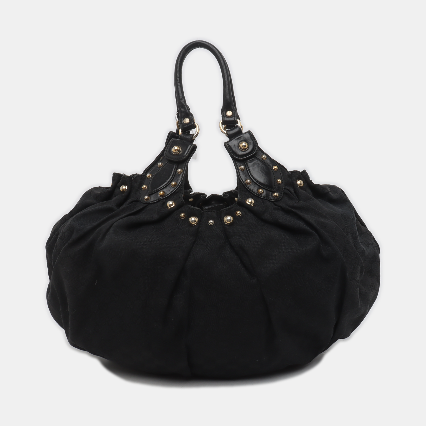 GUCCI Black Canvas Monogram Studs Handbag, Single Shoulder Bag Golden hardware-(SKU)-929188406