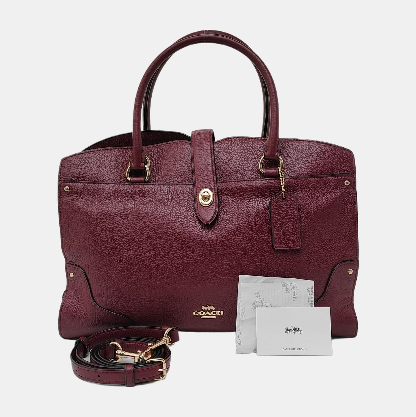 COACH MERCER Burgundy Cowhide Embossed Shoulder Bag Handbag Crossbody Golden hardware Removable shoulder strap-(SKU)-940526450