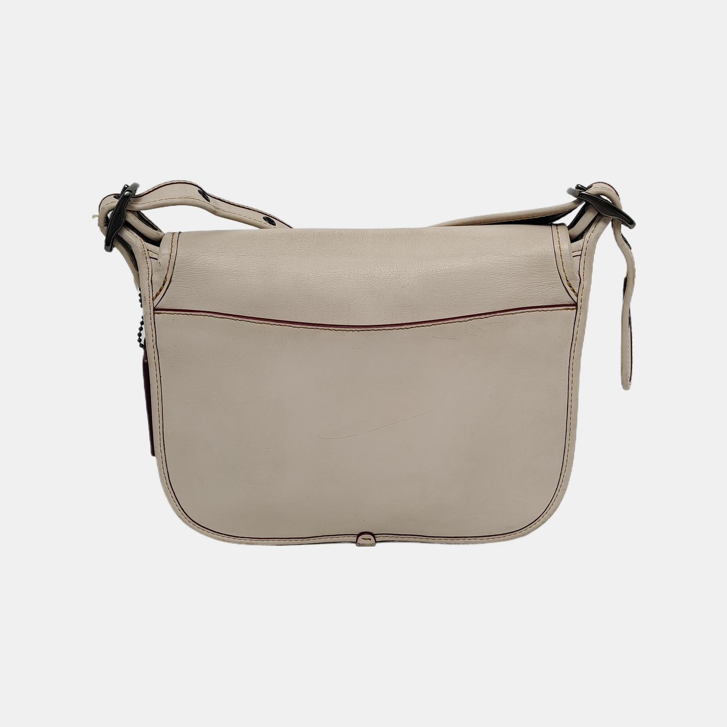 COACH SADDLE 23 Beige Leather Print Crossbody, Single Shoulder Bag Ruthenium color hardware Removable shoulder strap-(SKU)-944545101