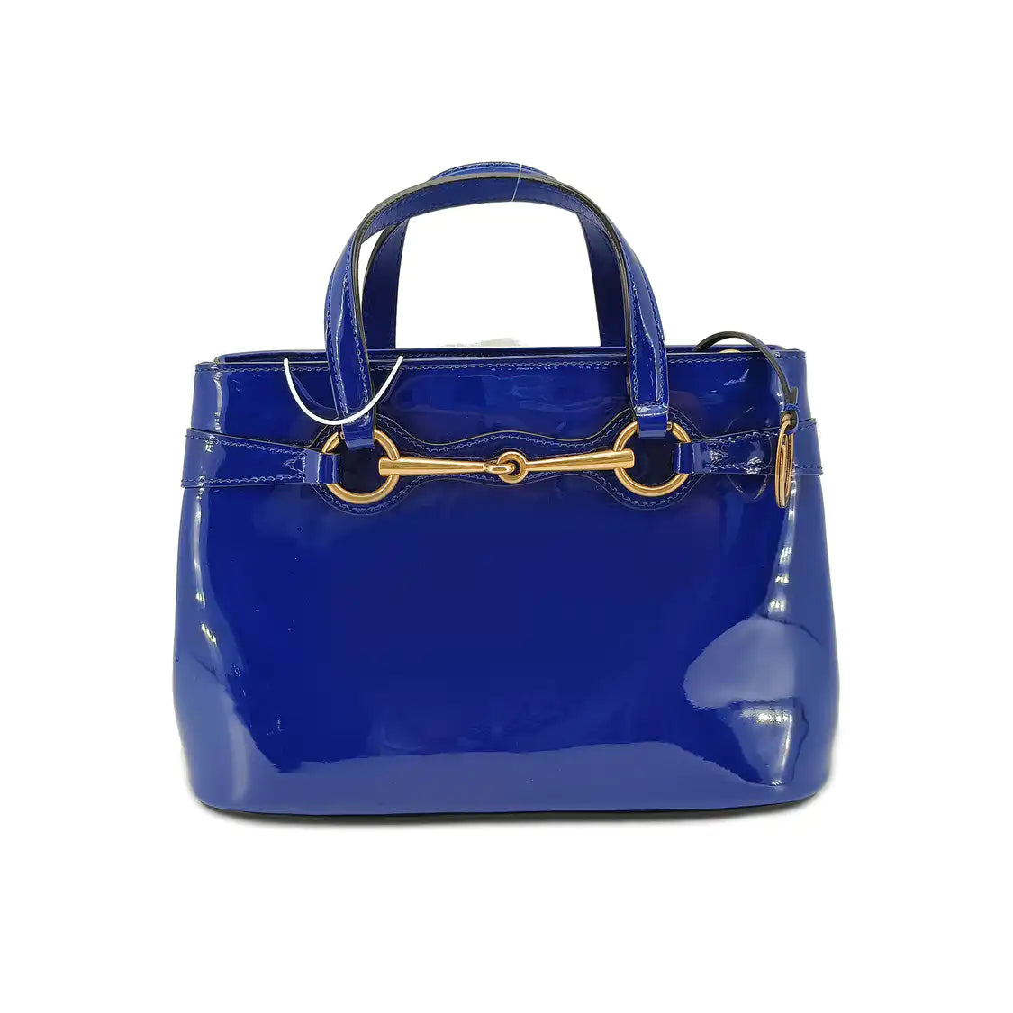GUCCI Bright Bit Navy Blue Patent Leather Buckle Shoulder Bag Tote Crossbody Golden hardware Removable shoulder strap-(SKU)-939934256
