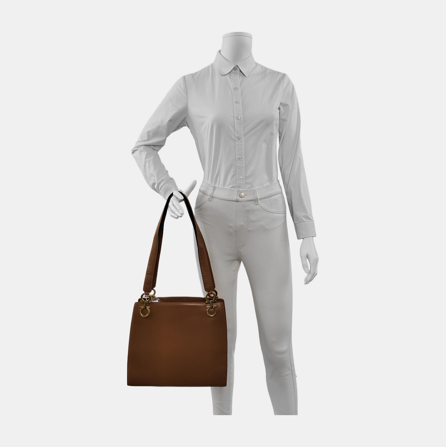 FERRAGAMO Tote bag Brown Cowhide Single Shoulder Bag Tote Golden hardware-(SKU)-941975755