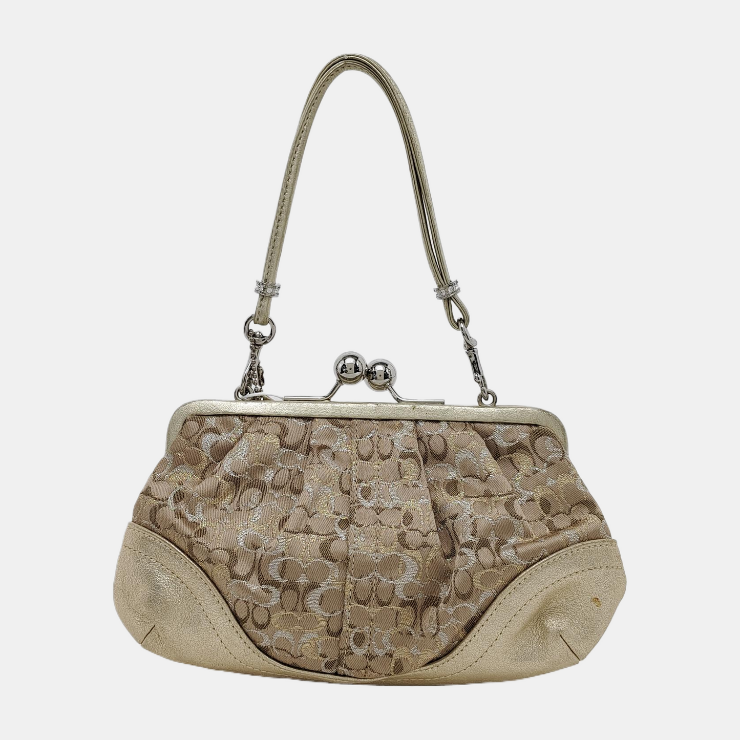COACH Khaki Fabric Monogram Shoulder Bag Clutch Silver Hardware-(SKU)-943221482