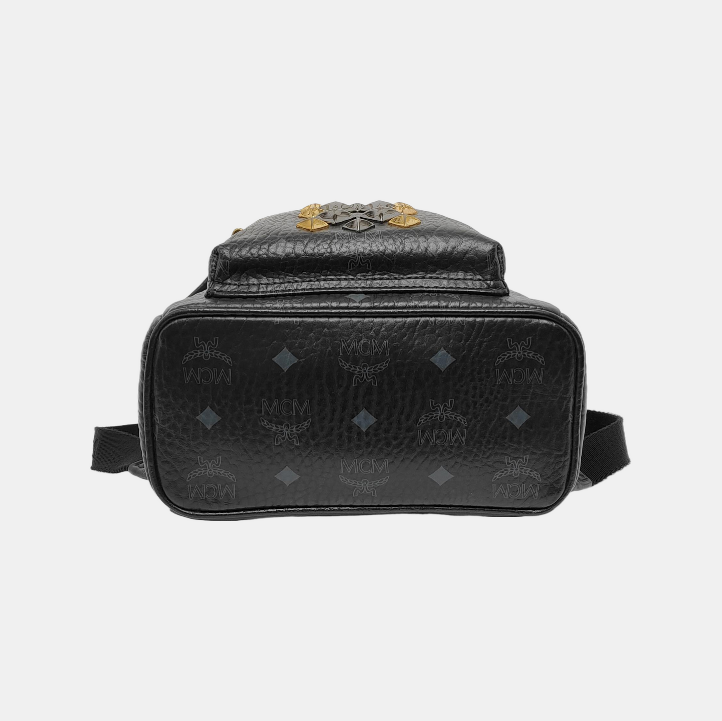 MCM STARK mini Black Coated Canvas Monogram Studs Backpack Golden hardware-(SKU)-940746737
