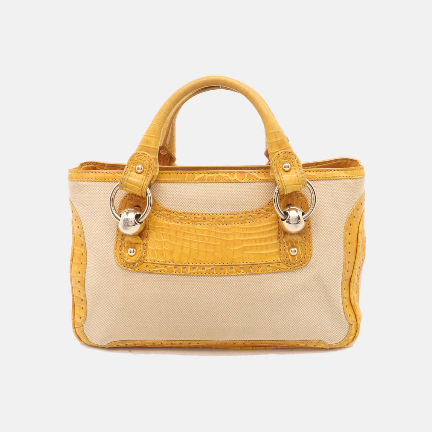 CELINE BOOGIE Beige canvas textured handbag Silver Hardware-(SKU)-938171667