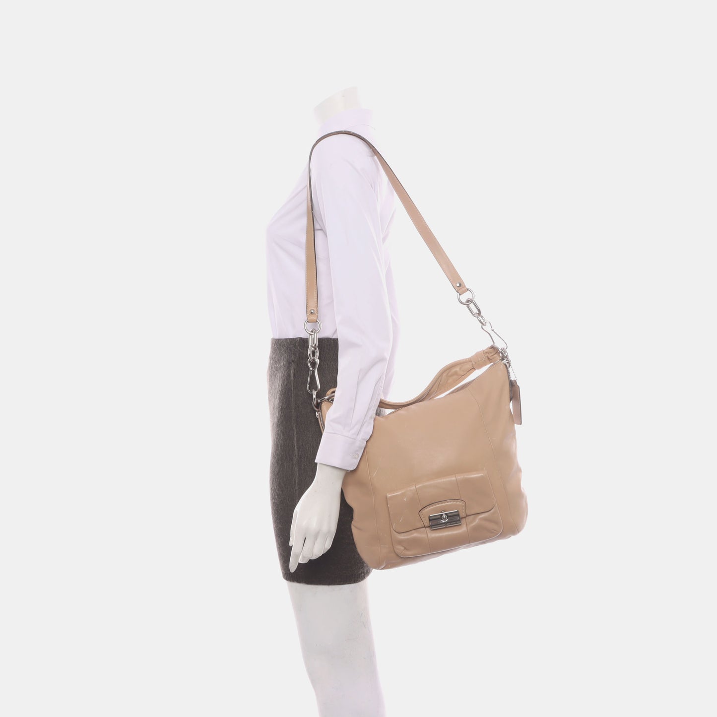 COACH Khaki Leather Single Shoulder Bag Tote Bag Crossbody Bag Silver Hardware Removable shoulder strap-(SKU)-929318439