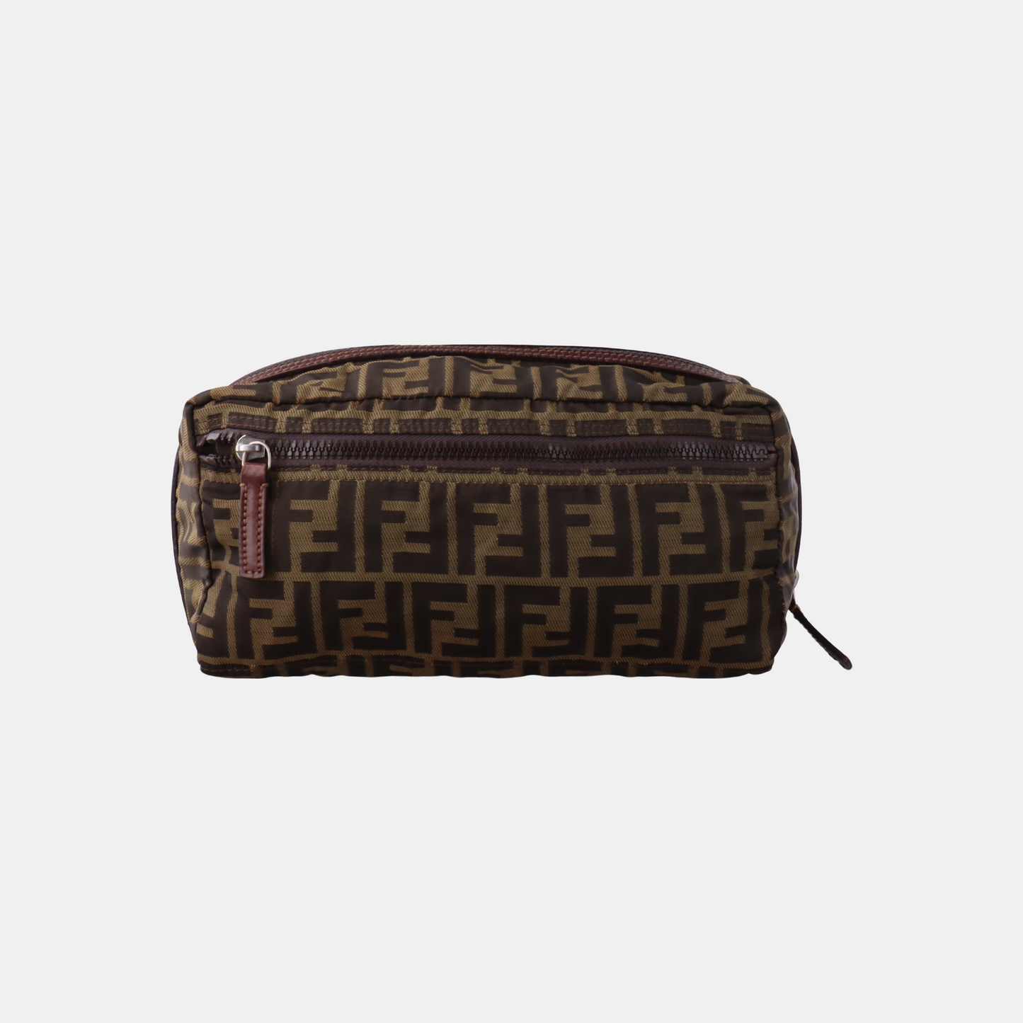 FENDI 棕色织物双F提花手拿包 Silver Hardware-(SKU)-934821117