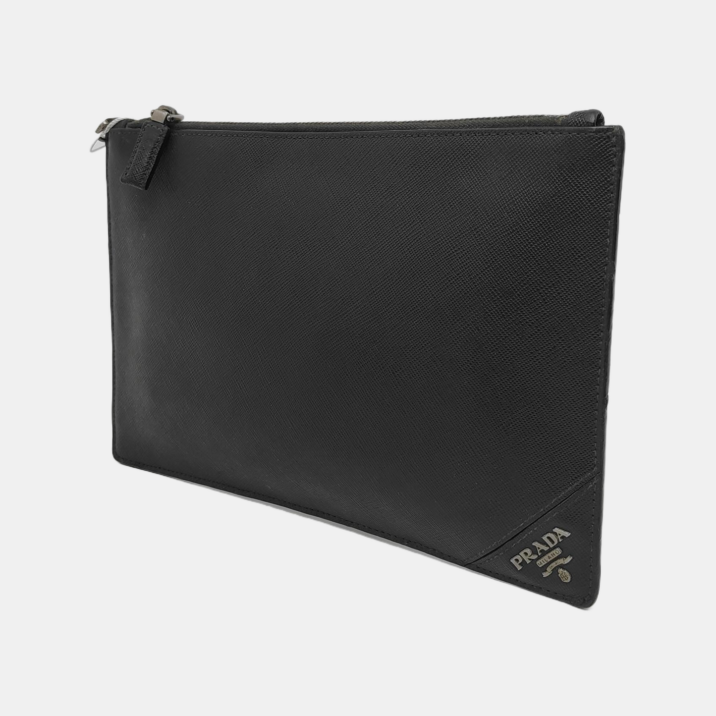 PRADA Black Cowhide Clutch Silver Hardware-(SKU)-942856907