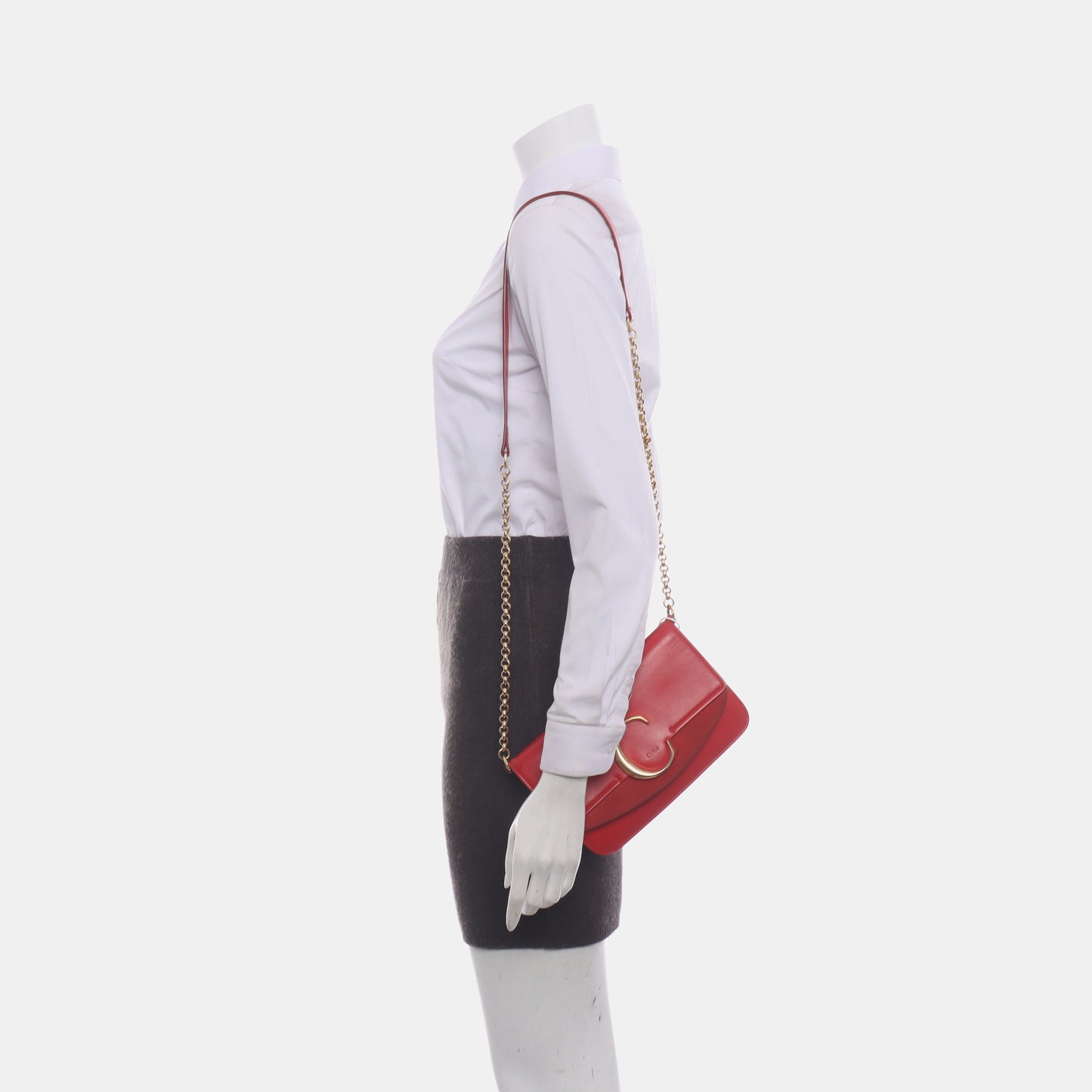 Chloé Chloé C Red Cowhide Crossbody Single Shoulder Bag Golden hardware-(SKU)-13865688