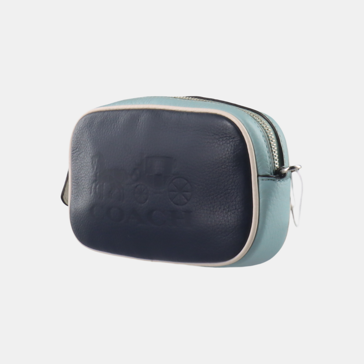 COACH Camera Bag Dark Blue Leather Textured Carriage Crossbody Bag Single Shoulder Bag Silver Hardware Removable shoulder strap-(SKU)-14387505